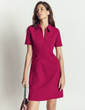 Nia Short Sleeve Zip Dress-Beetroot Red