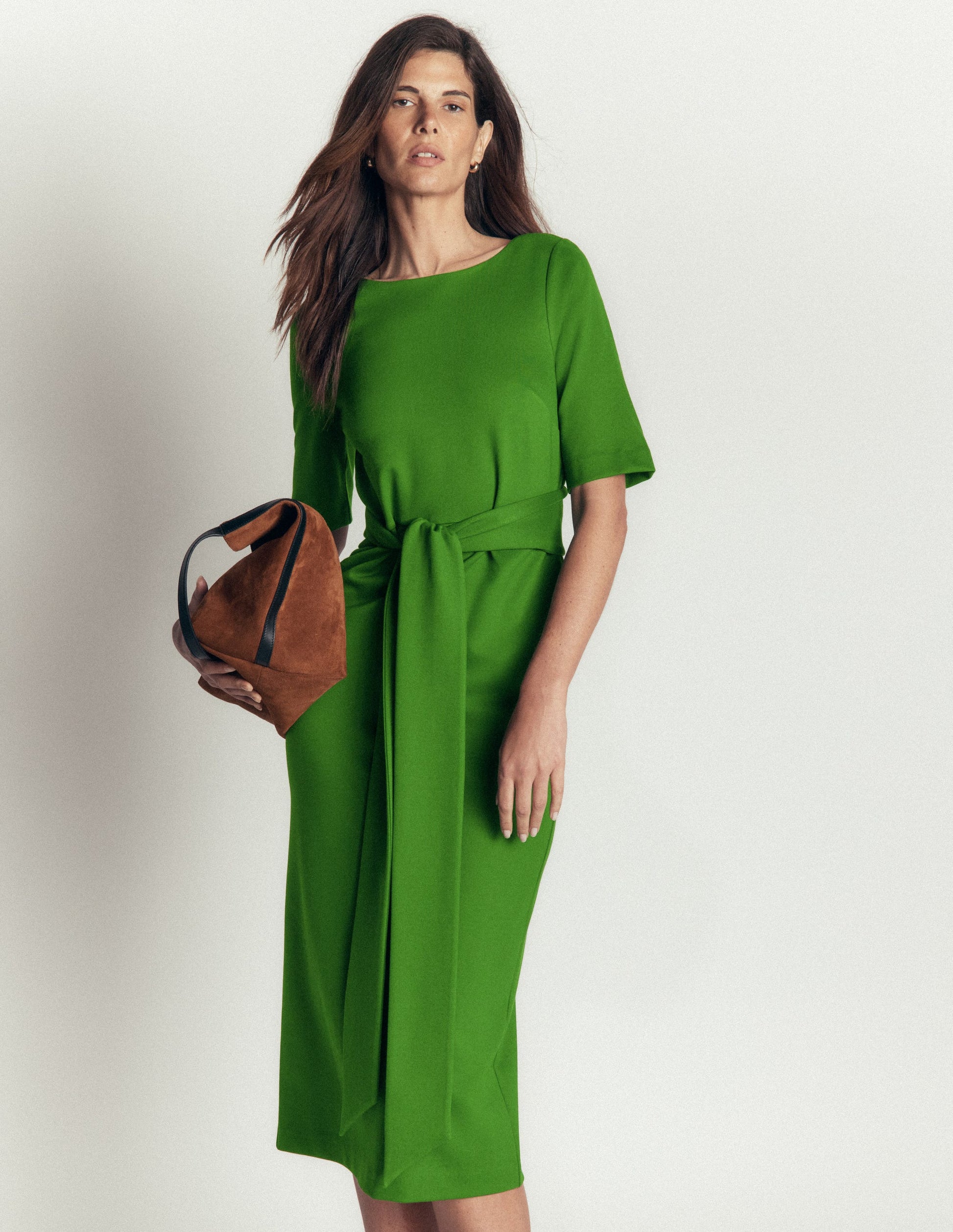 Belted Ponte Midi Dress-Promenade Green-1