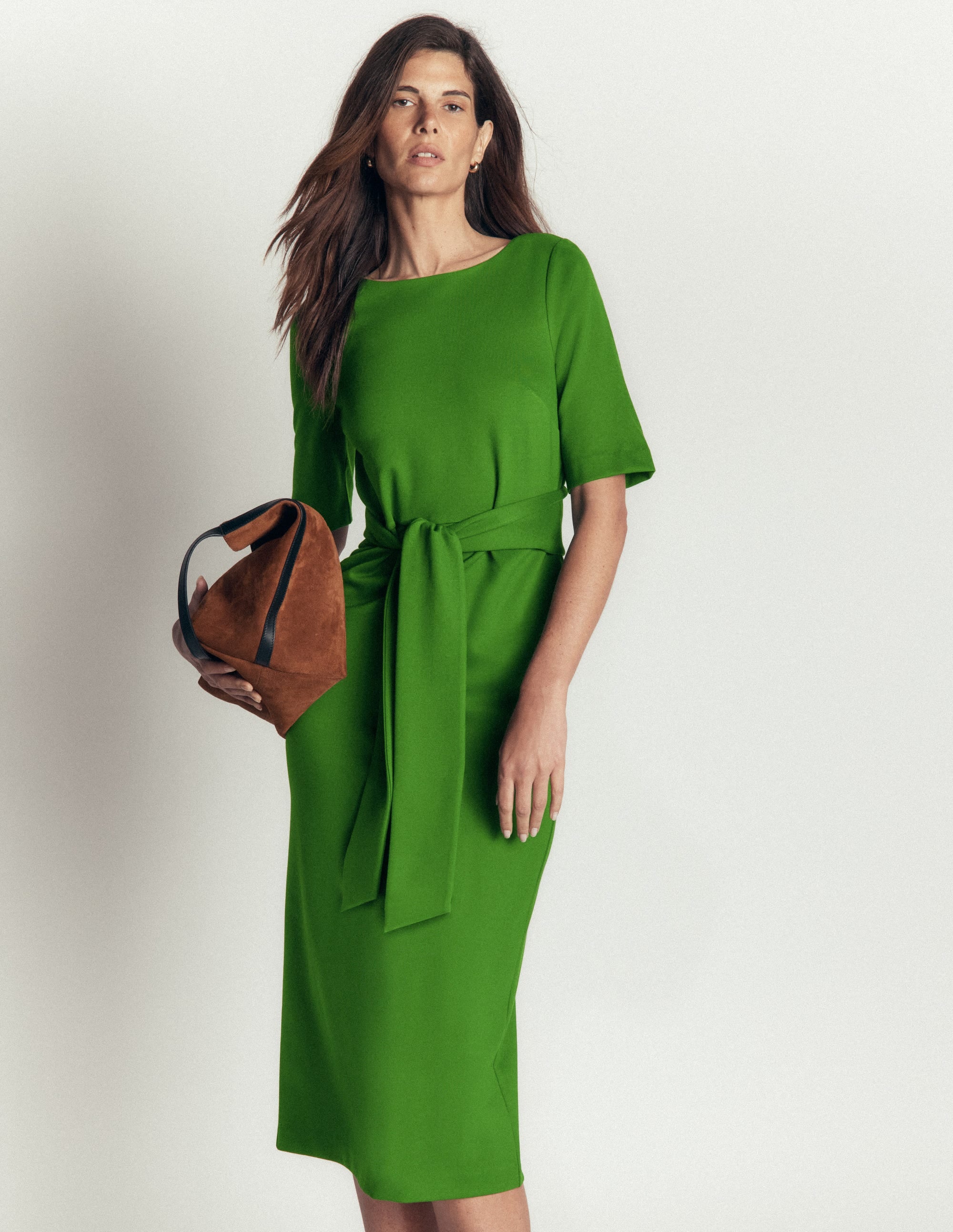 Belted Ponte Midi Dress-Promenade Green - Image 1