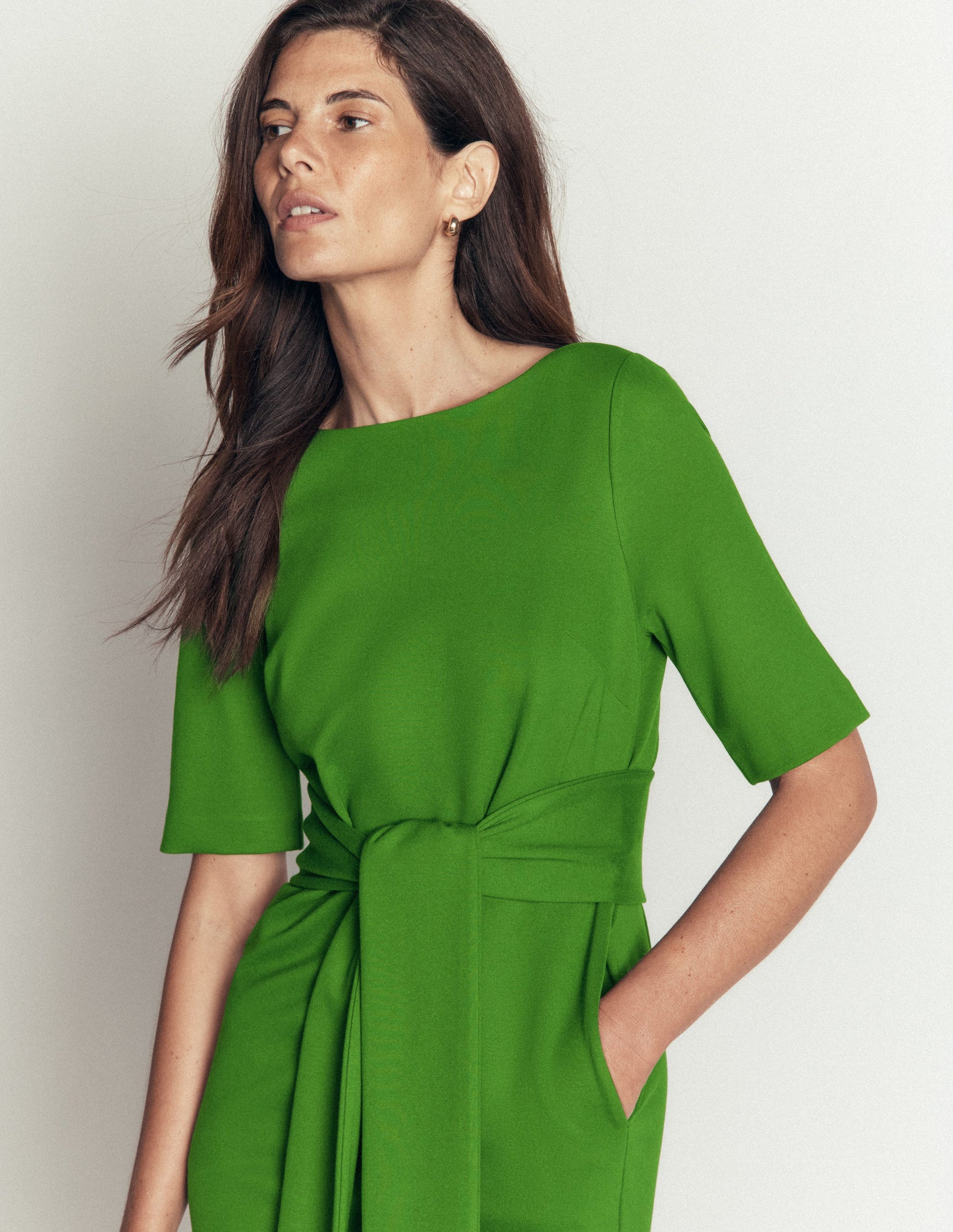 Belted Ponte Midi Dress-Promenade Green-2