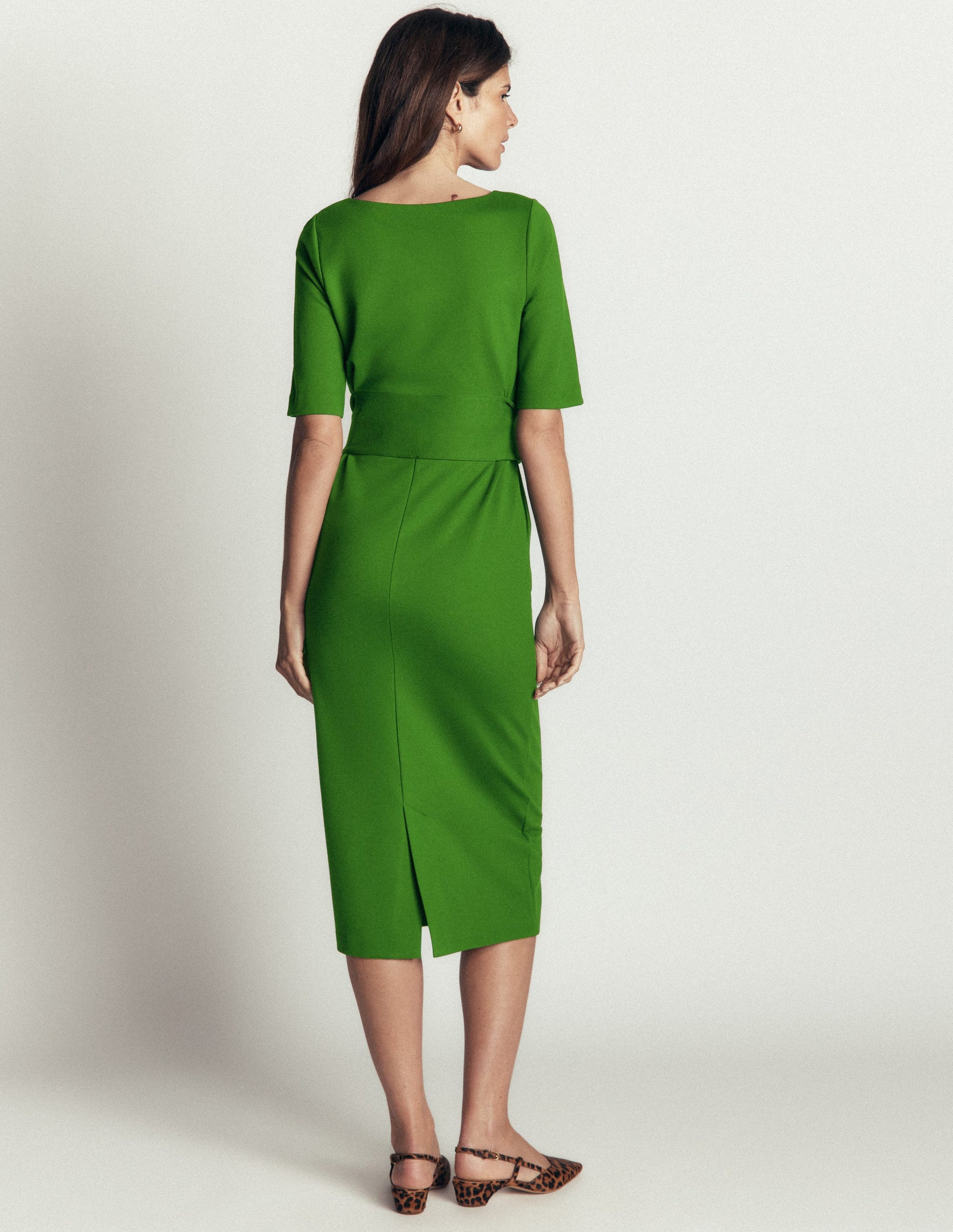 Belted Ponte Midi Dress-Promenade Green-3