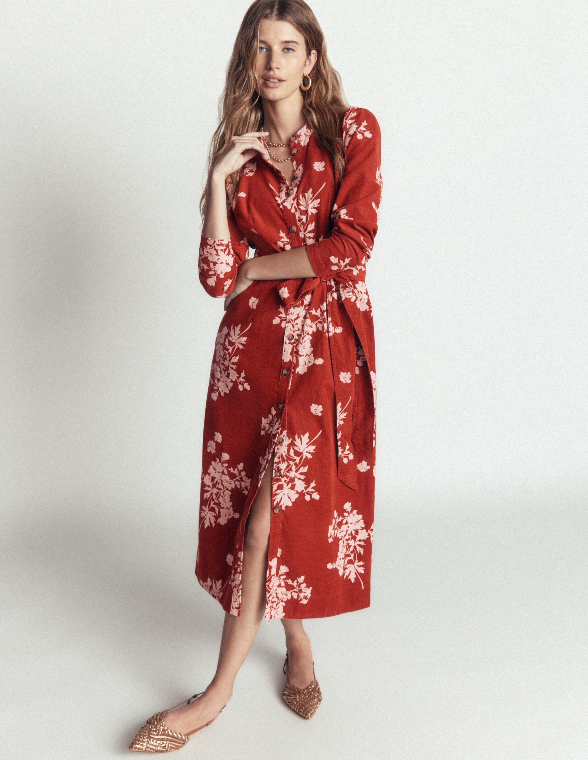Louise Cord Midi Shirt Dress-Arabian Spice, Flecked Bunch-6