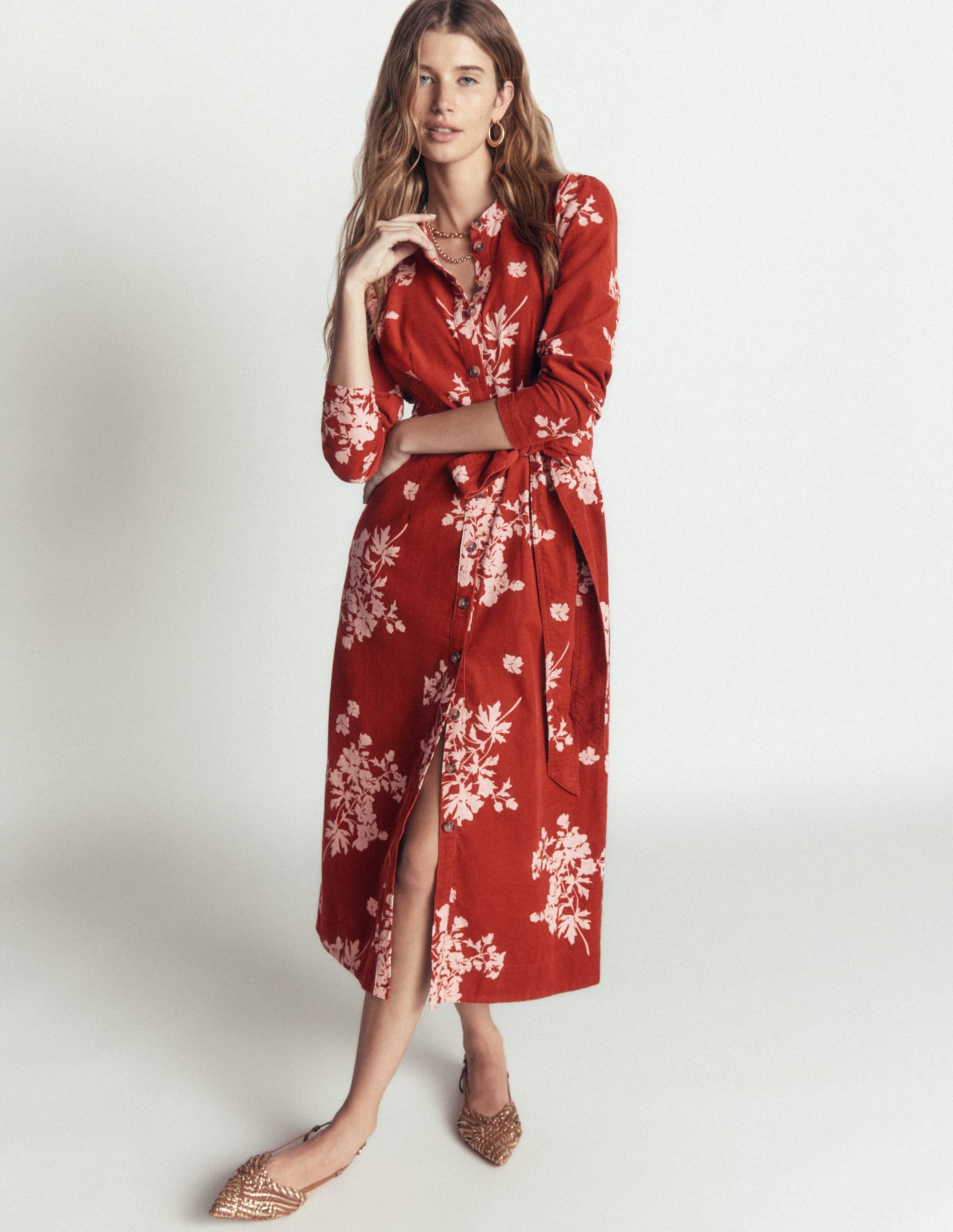 Louise Cord Midi Shirt Dress-Arabian Spice, Flecked Bunch - Image 5