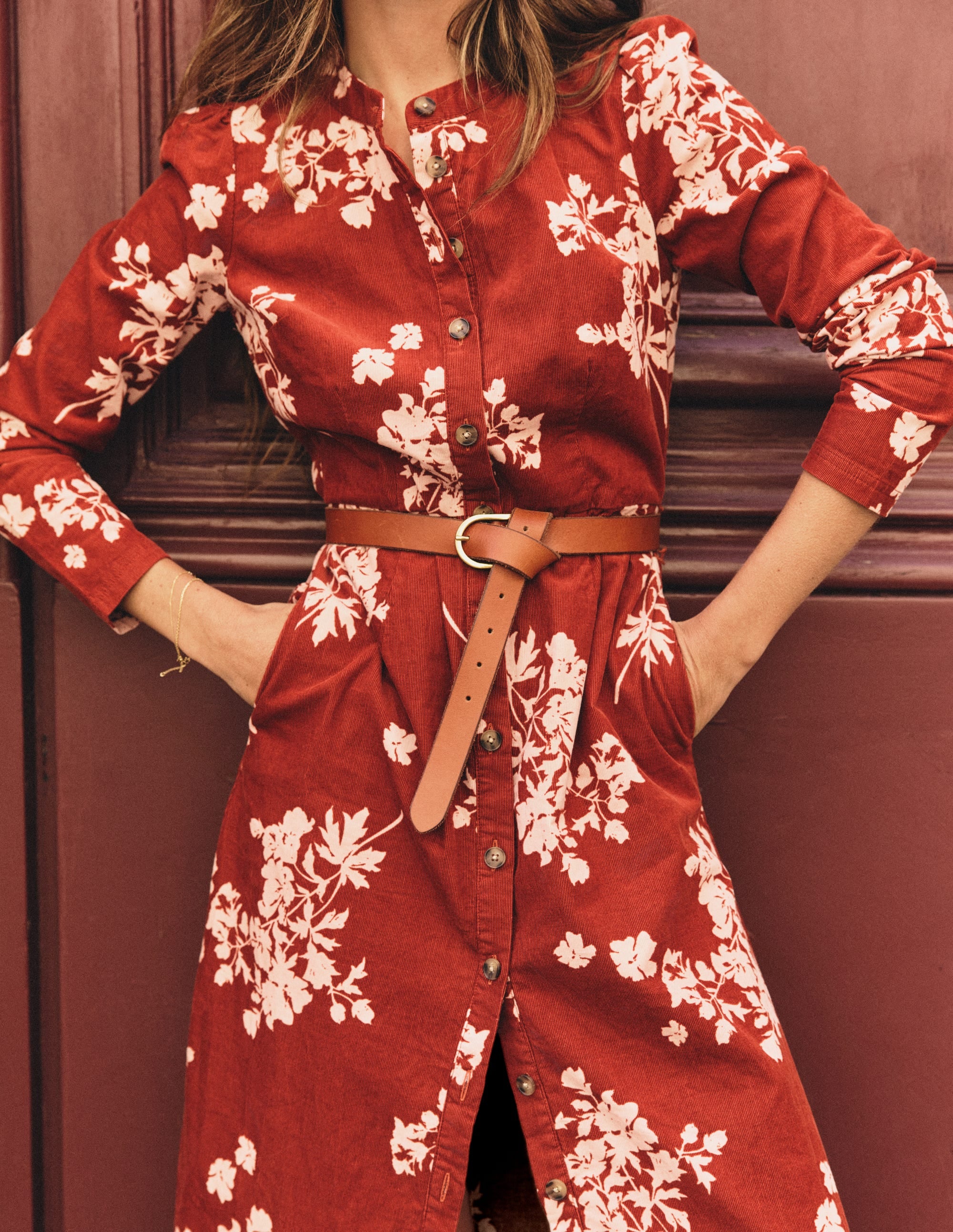 Louise Cord Midi Shirt Dress-Arabian Spice, Flecked Bunch - Image 7