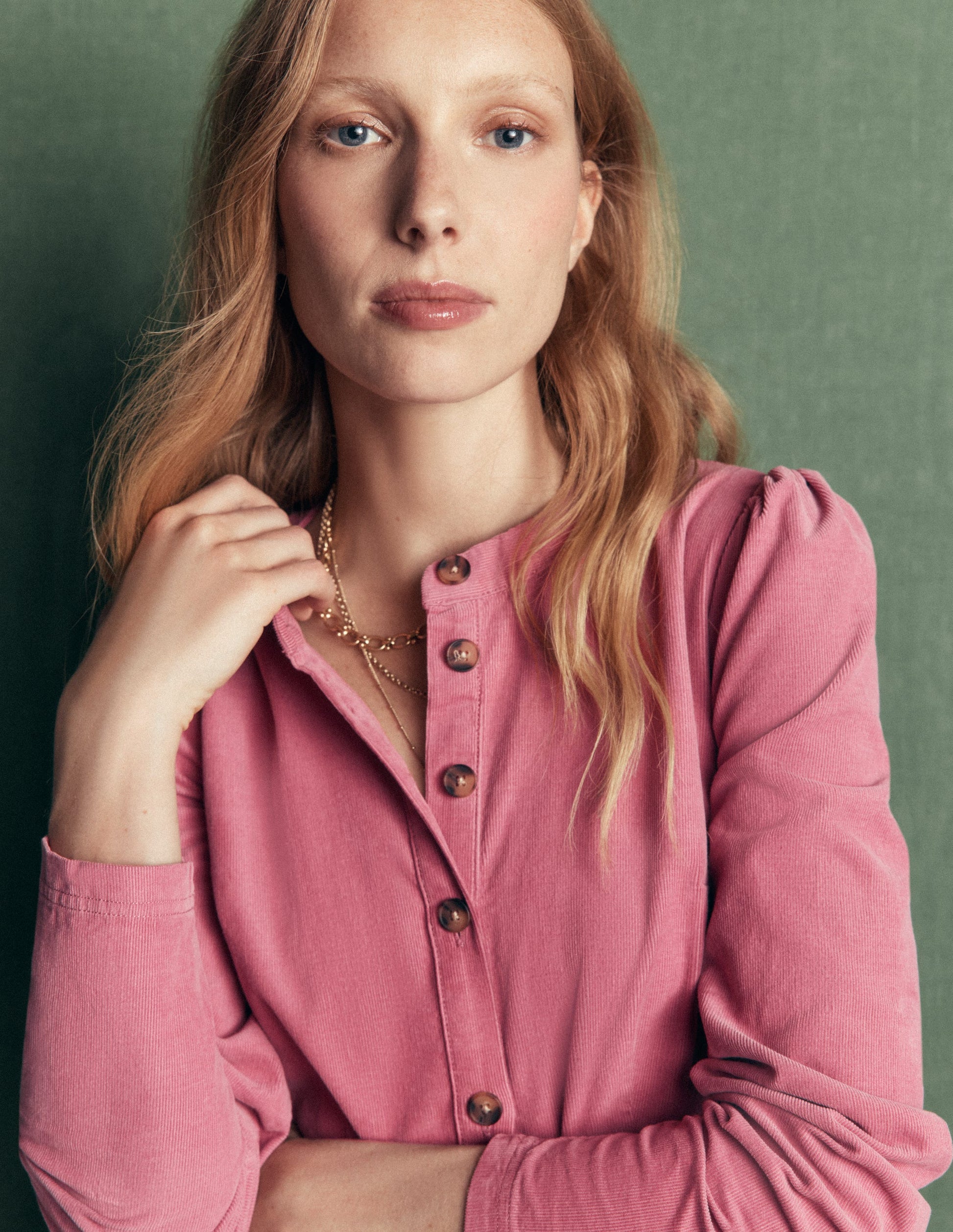 Louise Cord Midi Shirt Dress-Pink Heather-3
