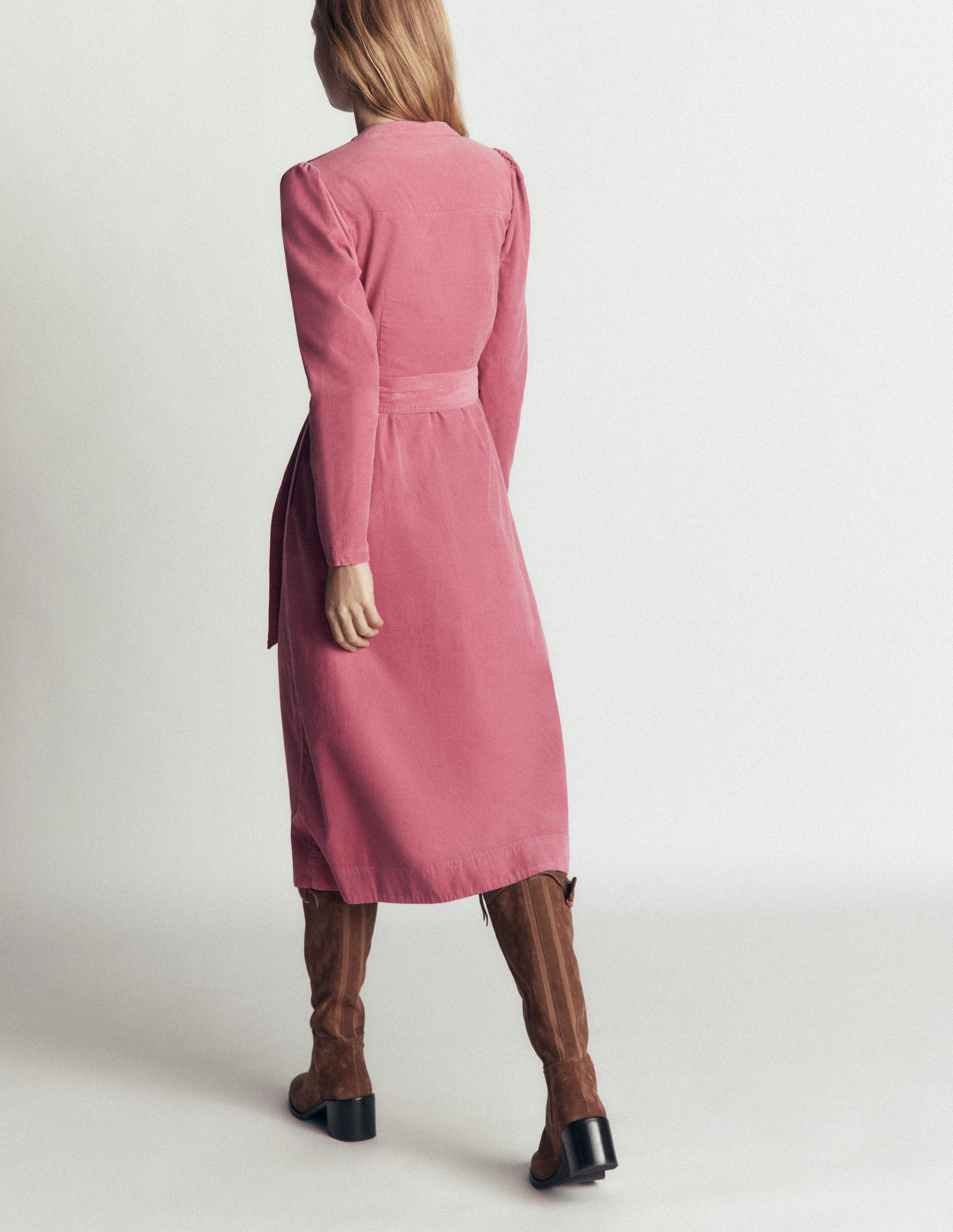 Louise Cord Midi Shirt Dress-Pink Heather-4