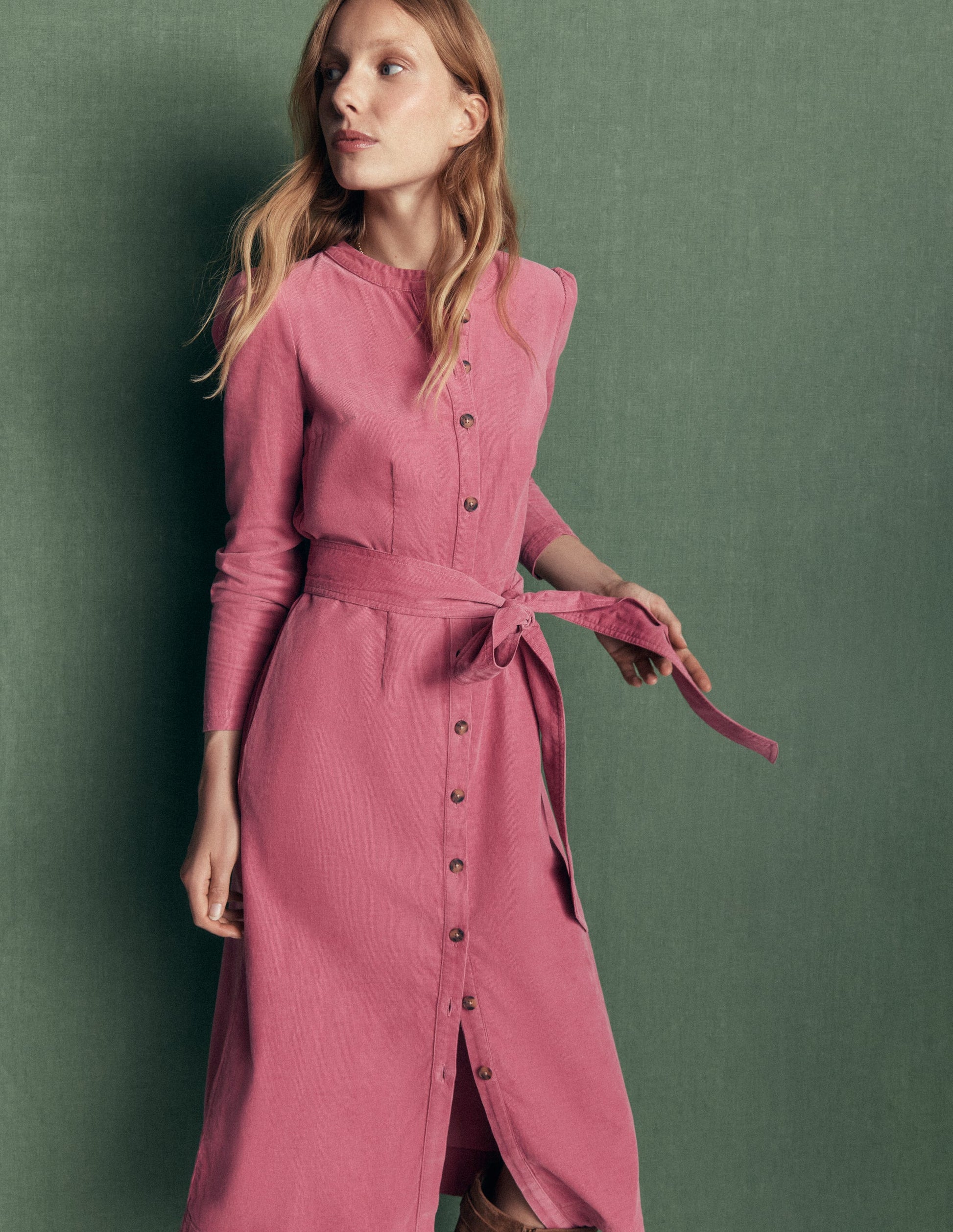 Louise Cord Midi Shirt Dress-Pink Heather-5