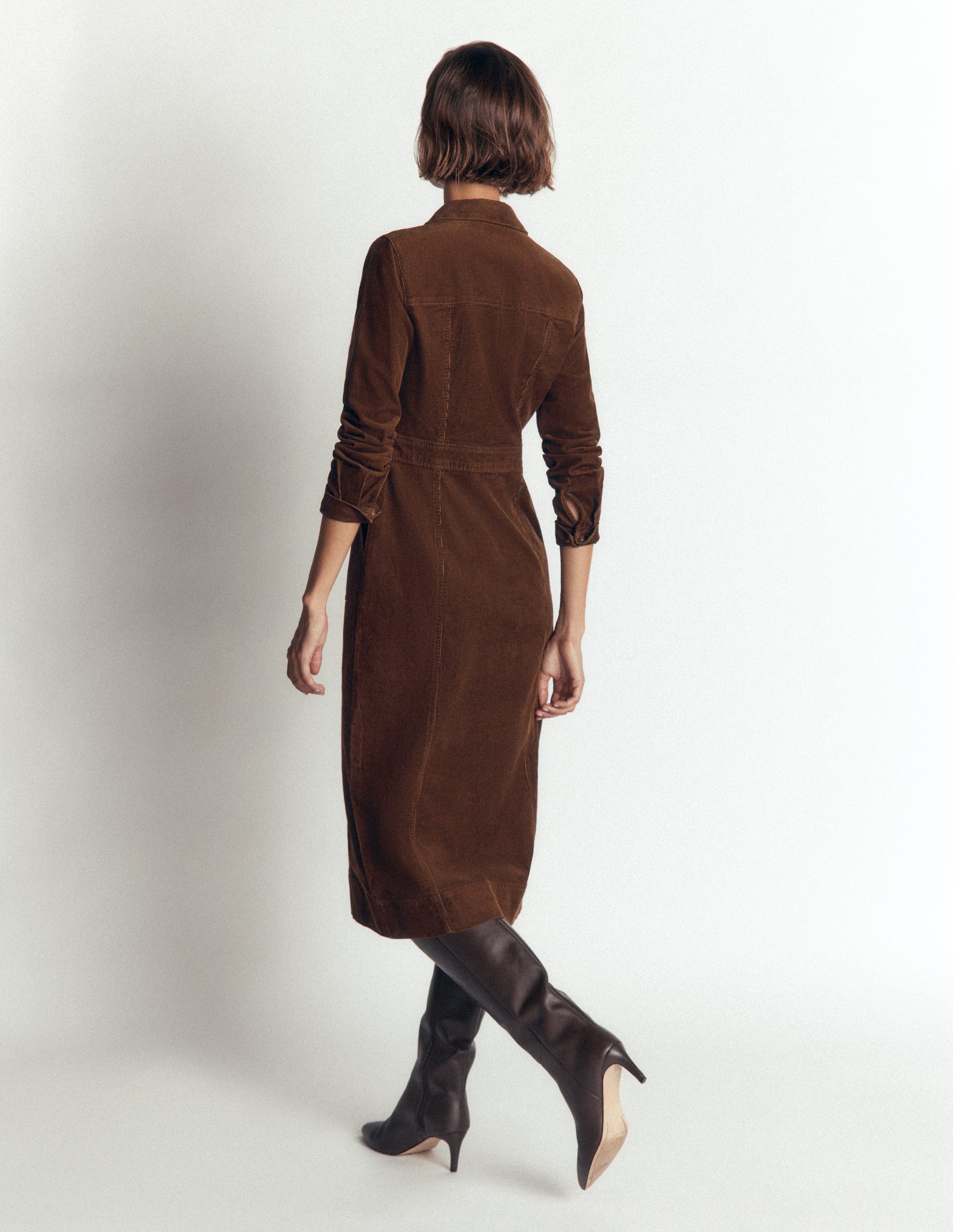 Fleur Cord Midi Dress-Raw Umber-3