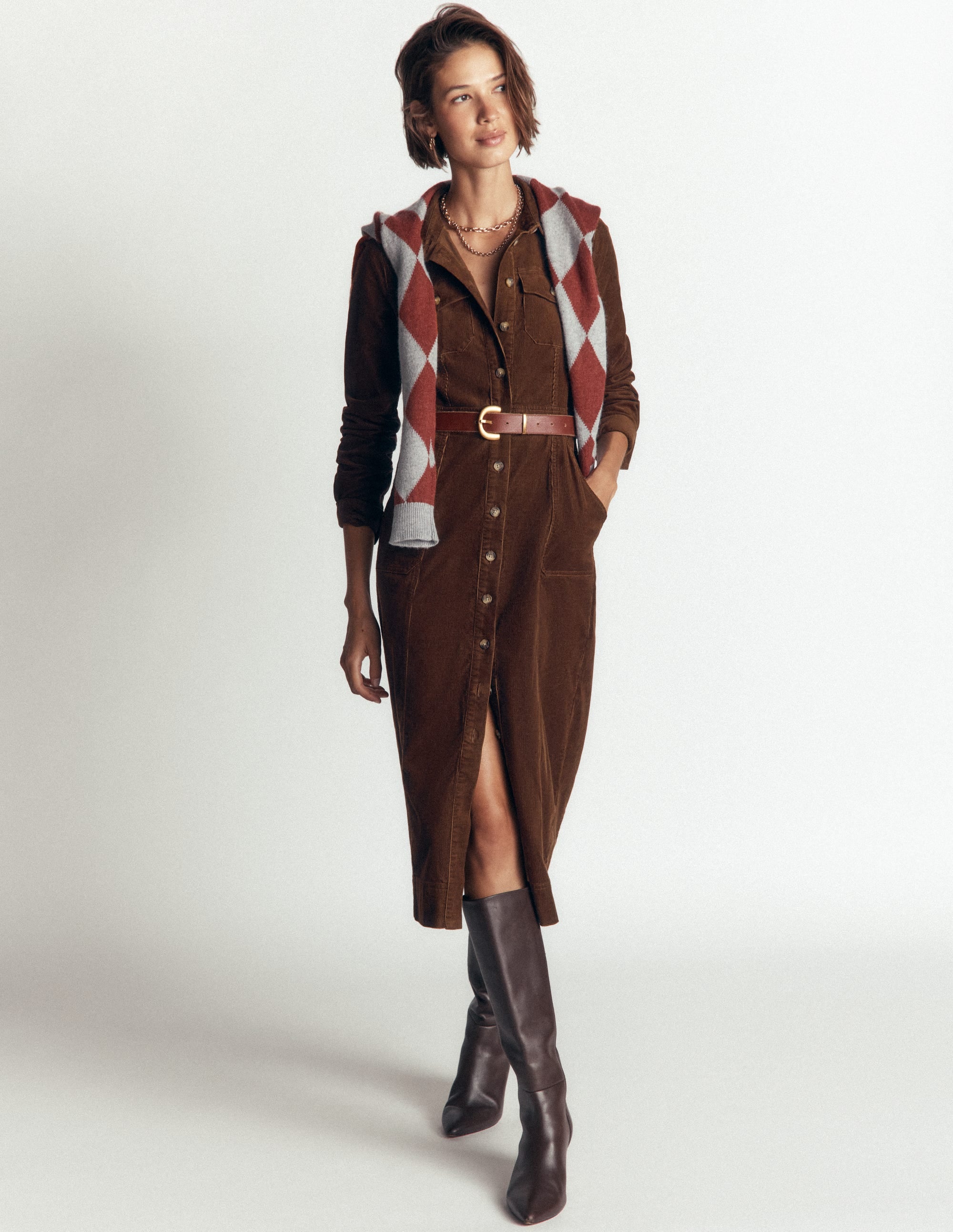 Fleur Cord Midi Dress-Raw Umber - Image 5