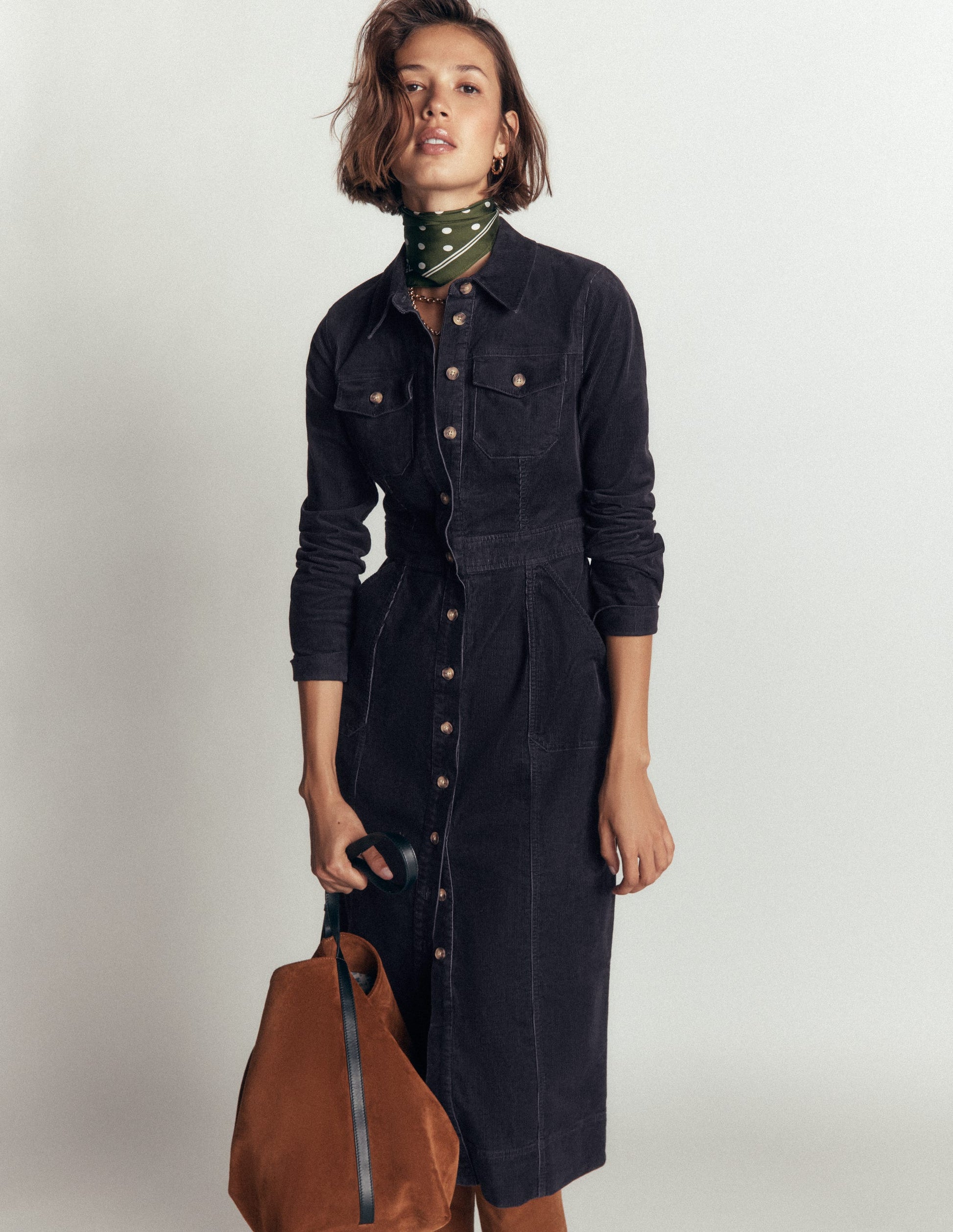 Fleur Cord Midi Dress-Navy-1