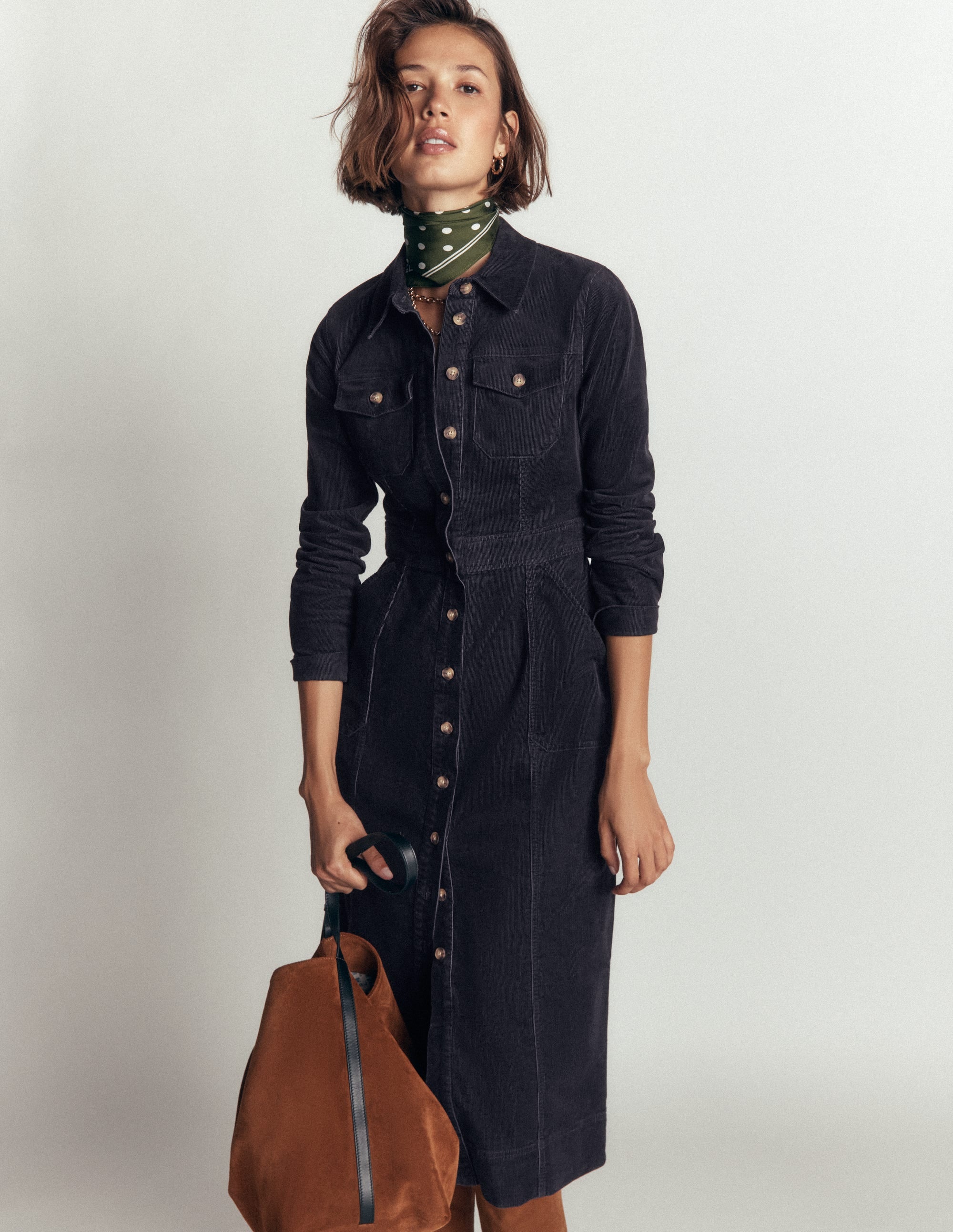 Fleur Cord Midi Dress-Navy - Image 1