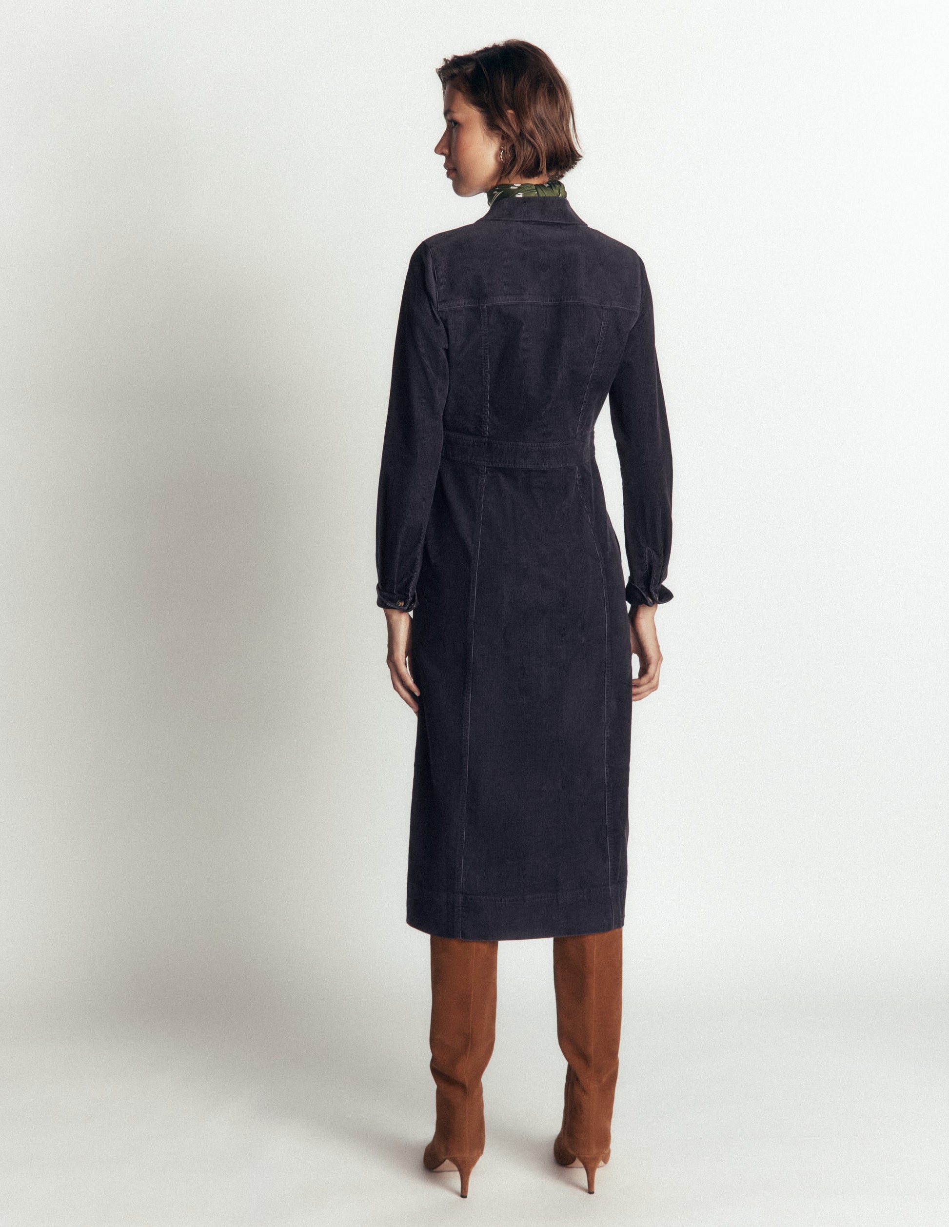 Fleur Cord Midi Dress-Navy-3