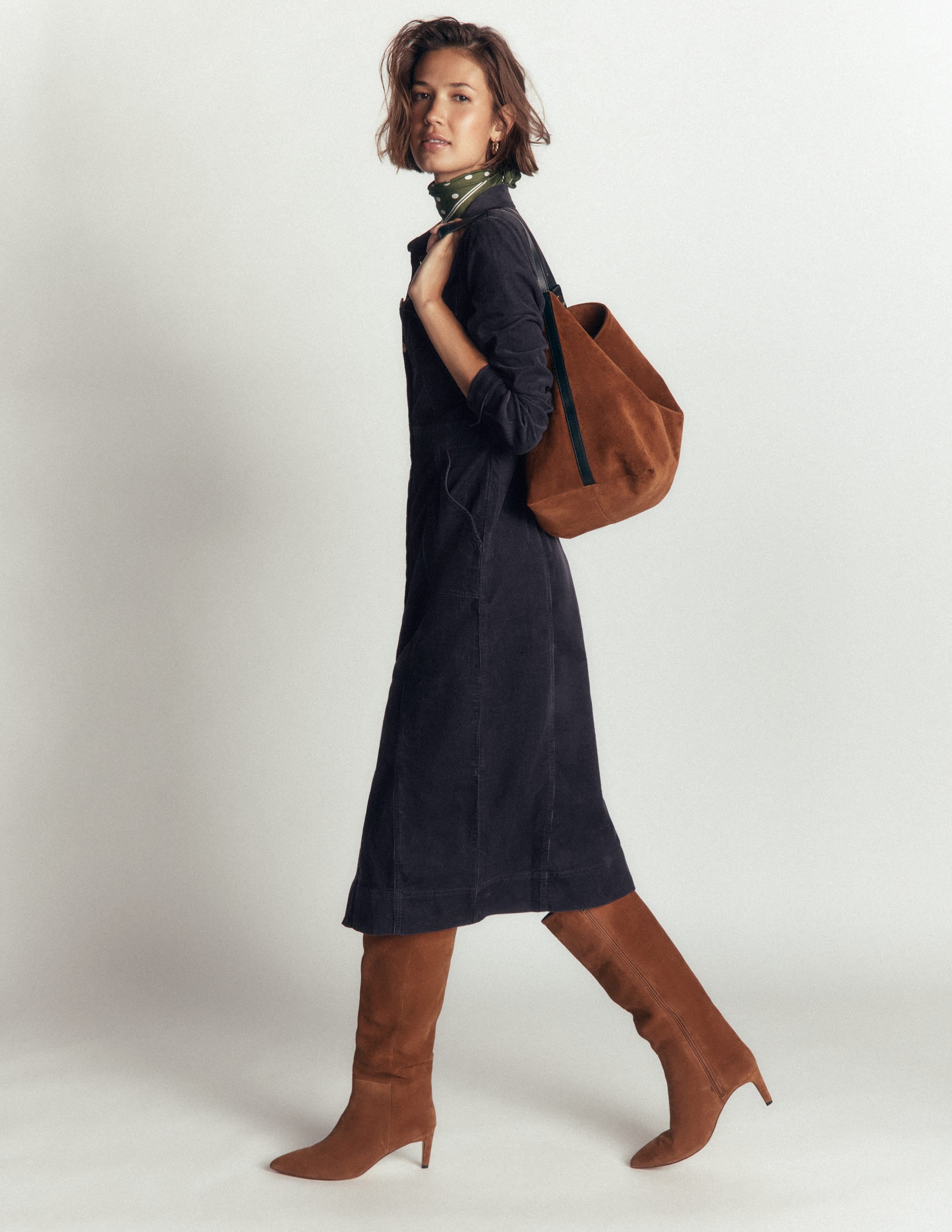 Fleur Cord Midi Dress-Navy - Image 4