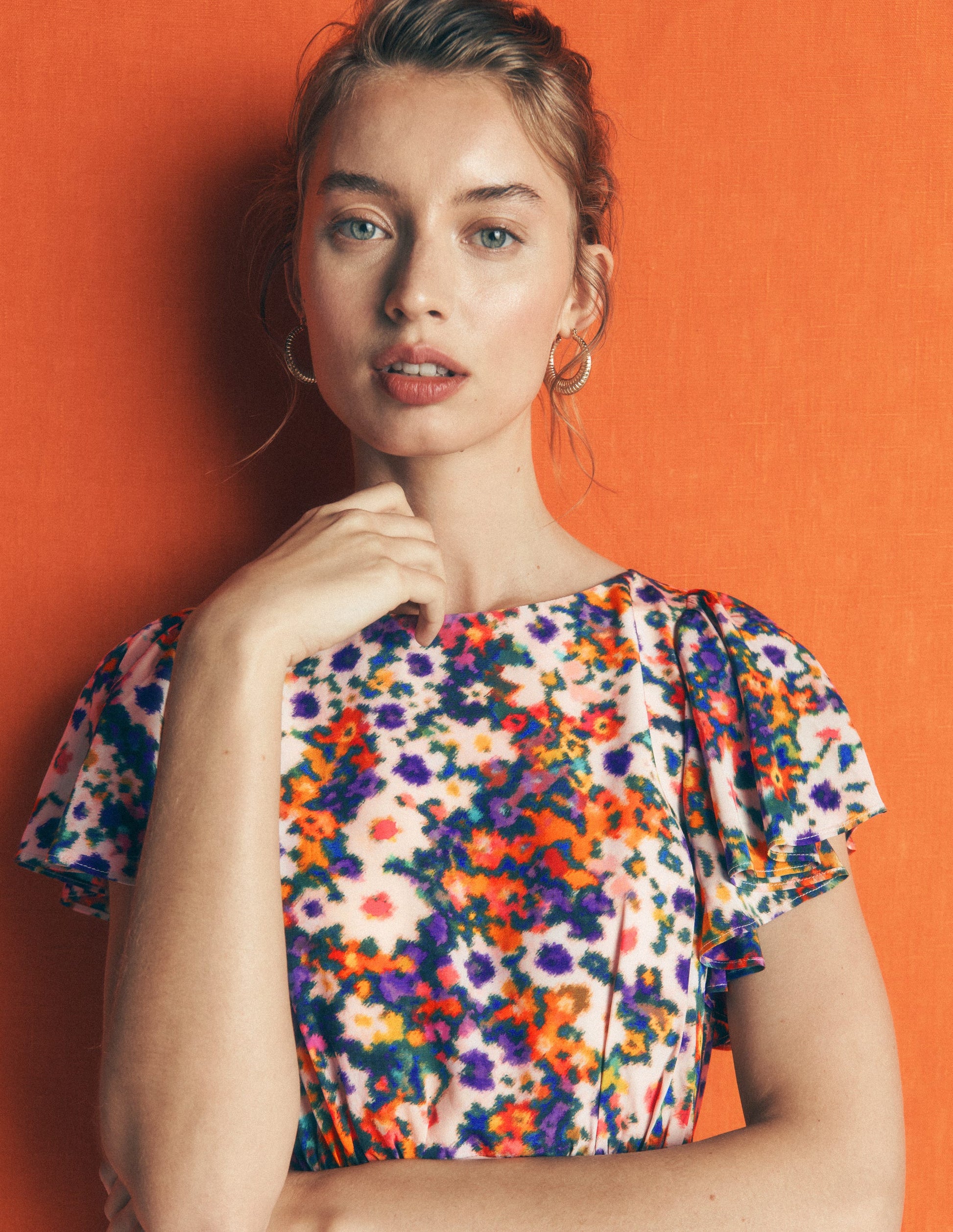 Draped Sleeve Occasion Dress-Multi, Flora Fusion-4
