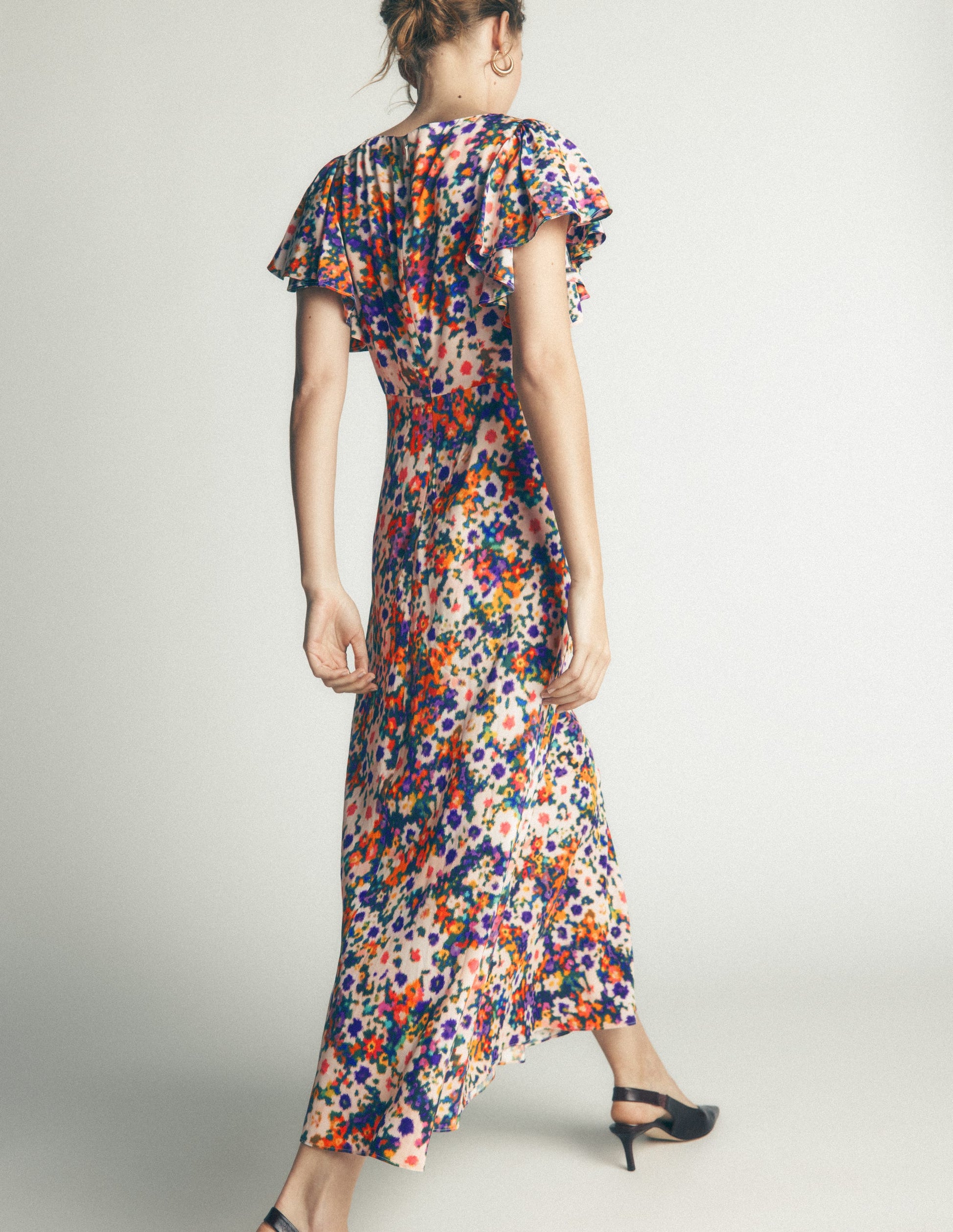 Draped Sleeve Occasion Dress-Multi, Flora Fusion-5