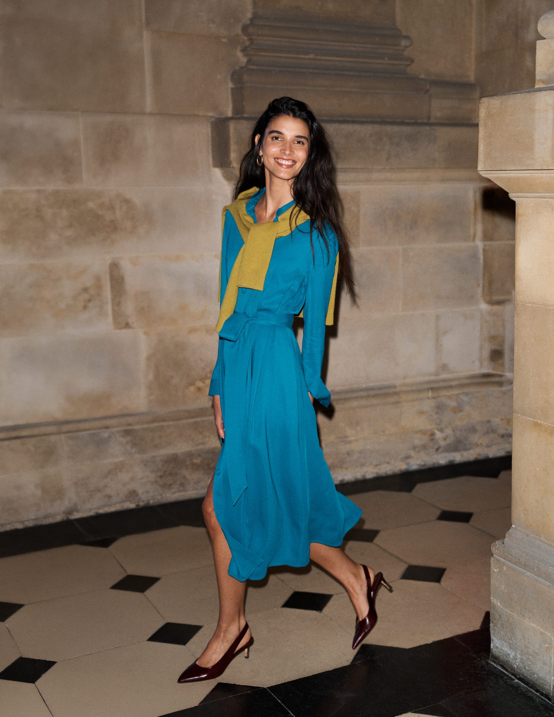 Kate Pleated Shirt Dress-Deep Sea Green-1