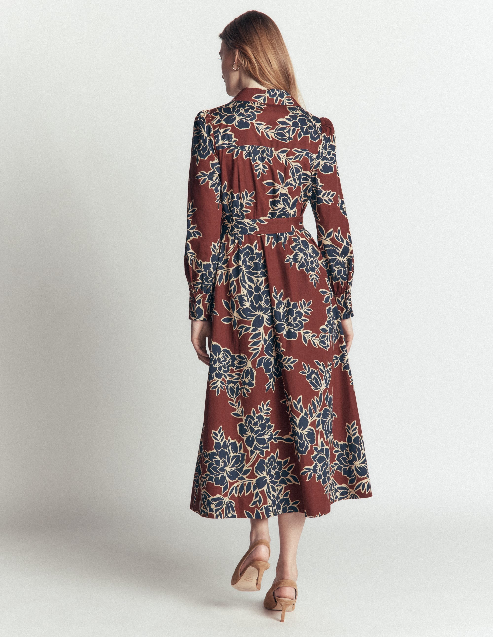 Maeve Cotton Midi Shirt Dress-Brown, Enchanted Peony Large - Image 3
