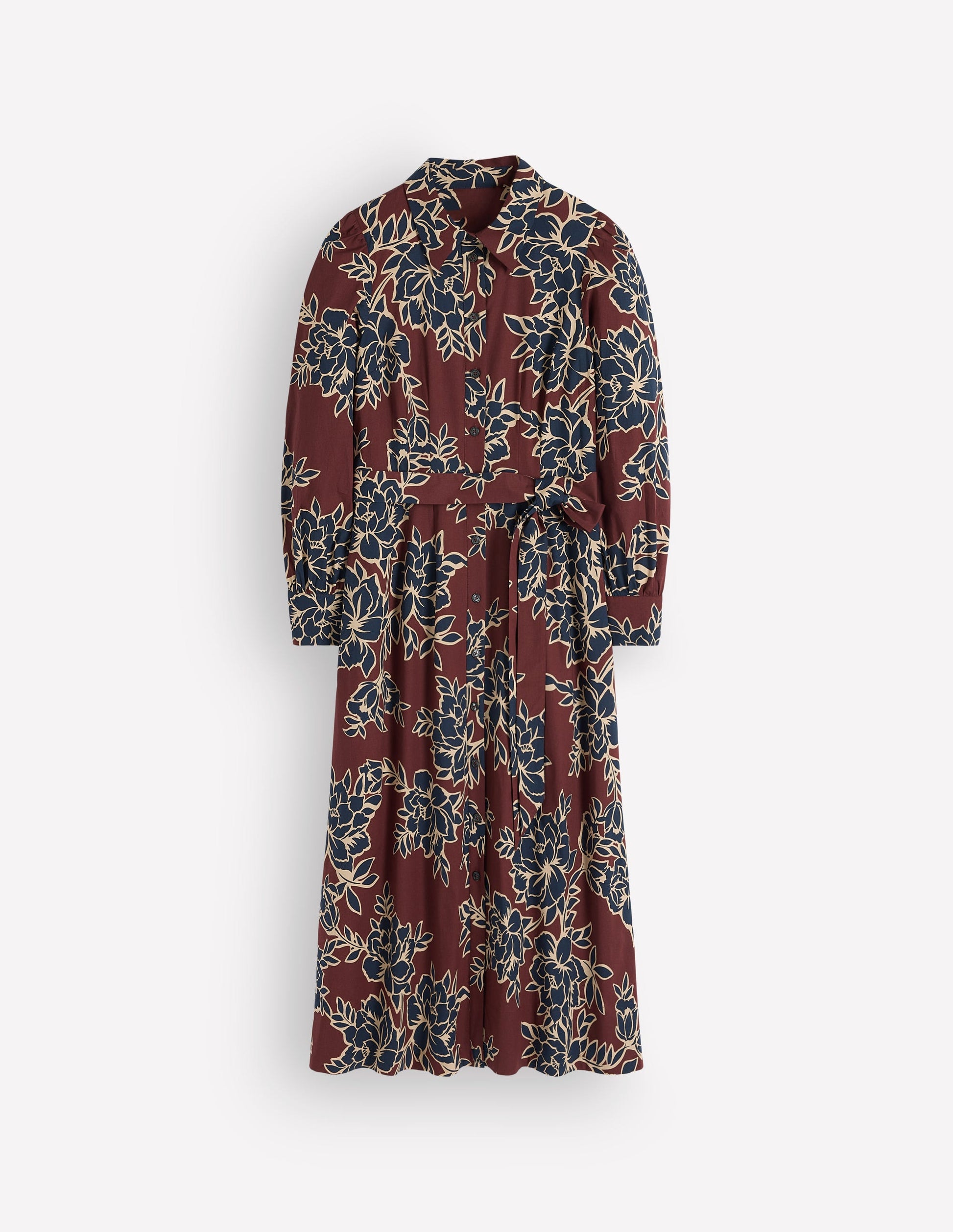 Maeve Cotton Midi Shirt Dress-Brown, Enchanted Peony Large-6