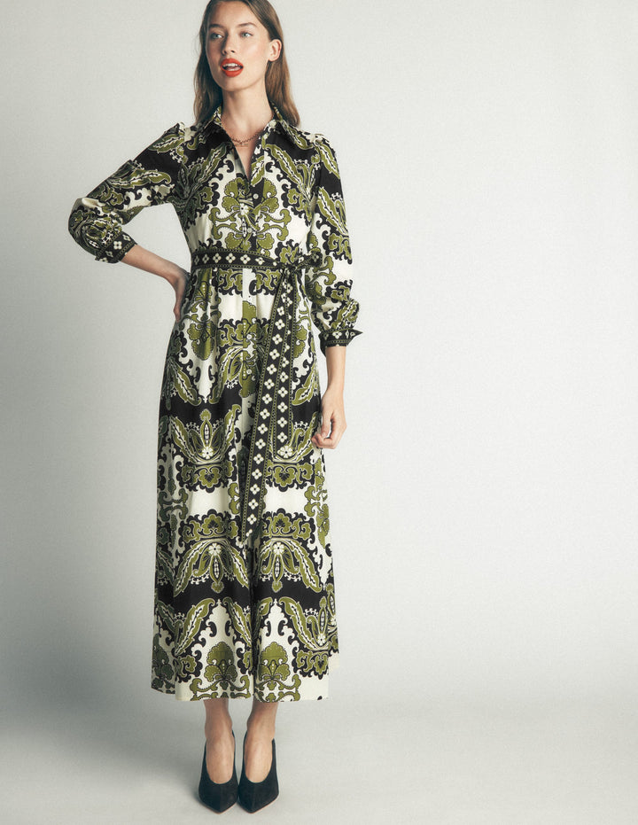 Maeve Cotton Midi Shirt Dress-Multi, Blossoming Gardenia