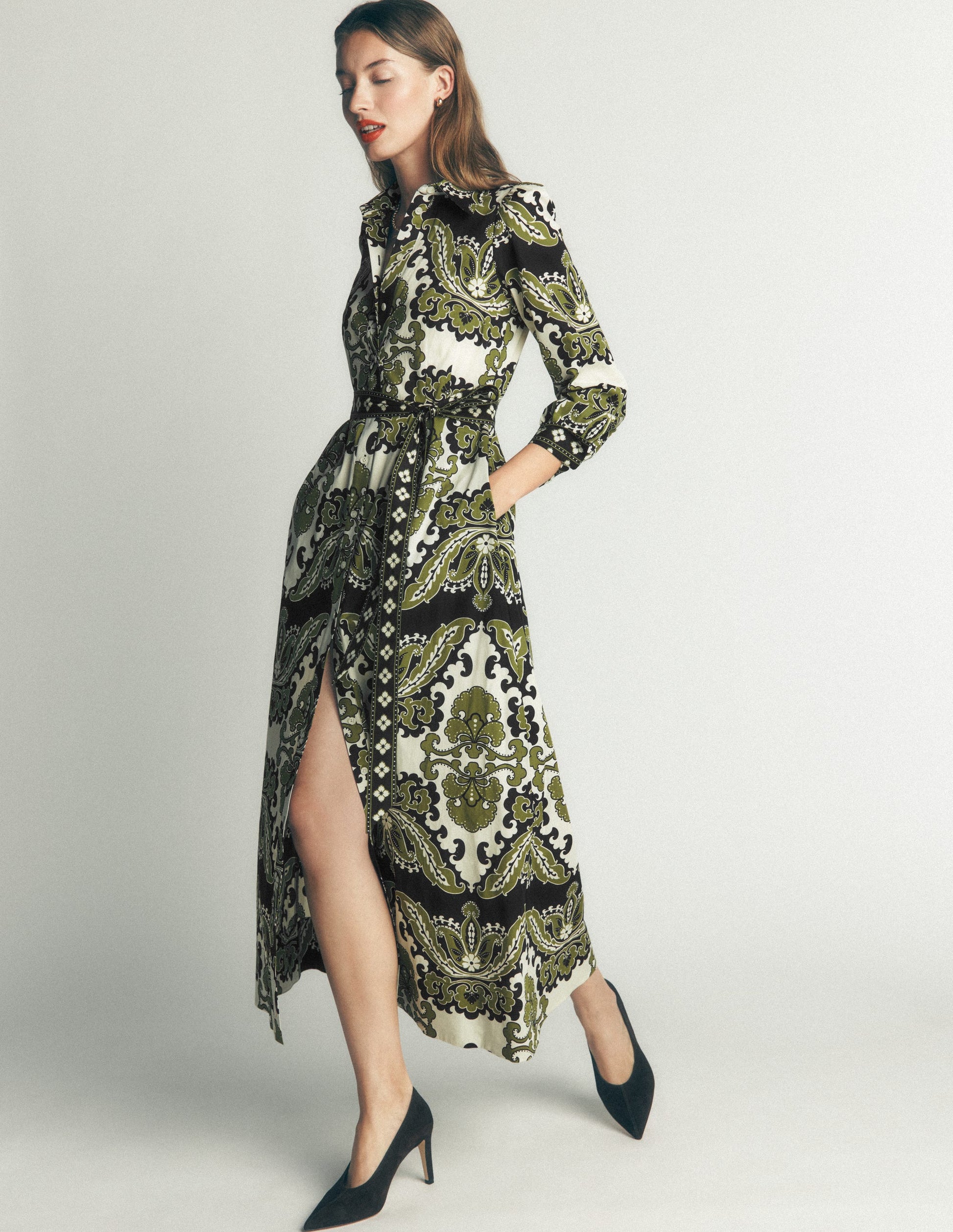 Maeve Cotton Midi Shirt Dress-Multi, Blossoming Gardenia-5