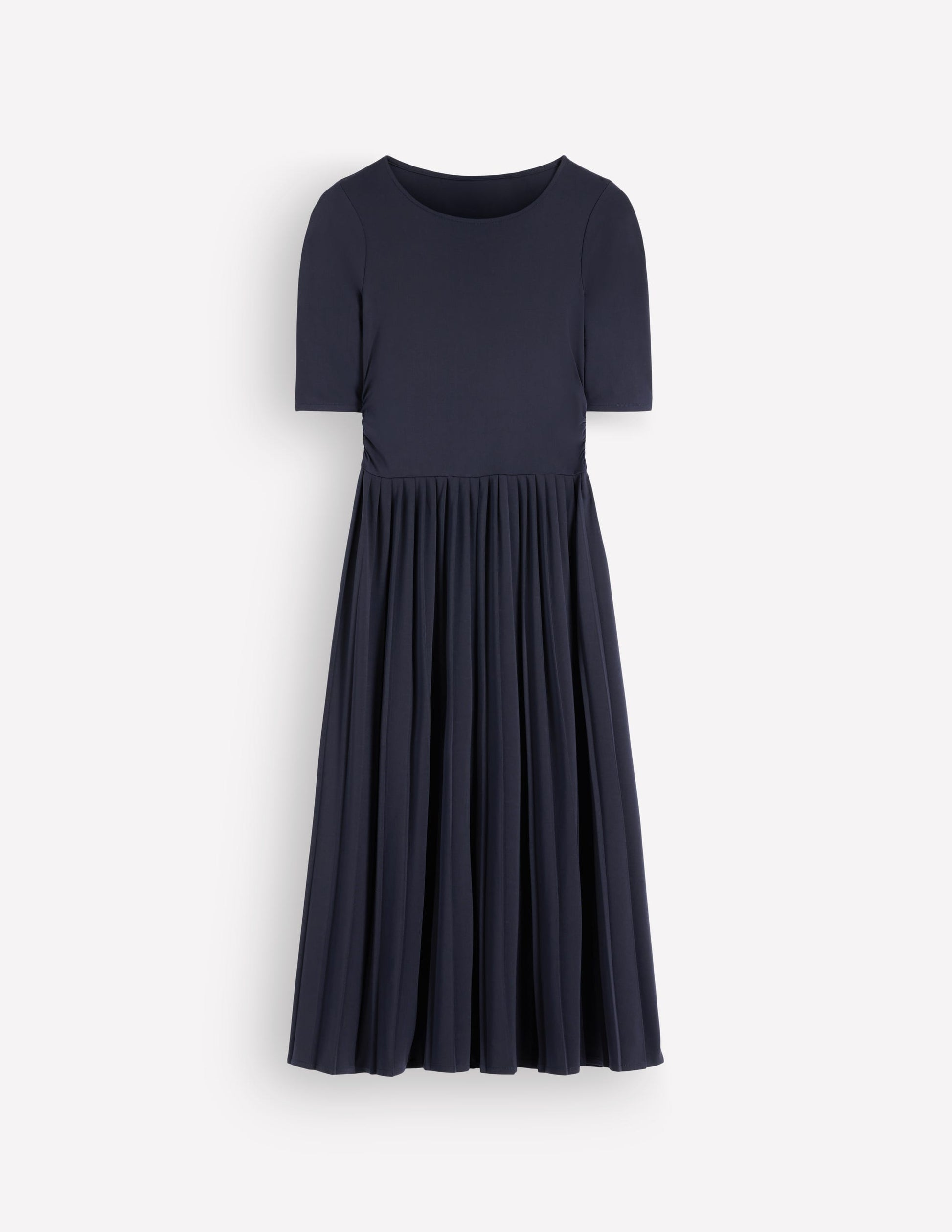 Pleated Jersey Midi Dress-Navy-7