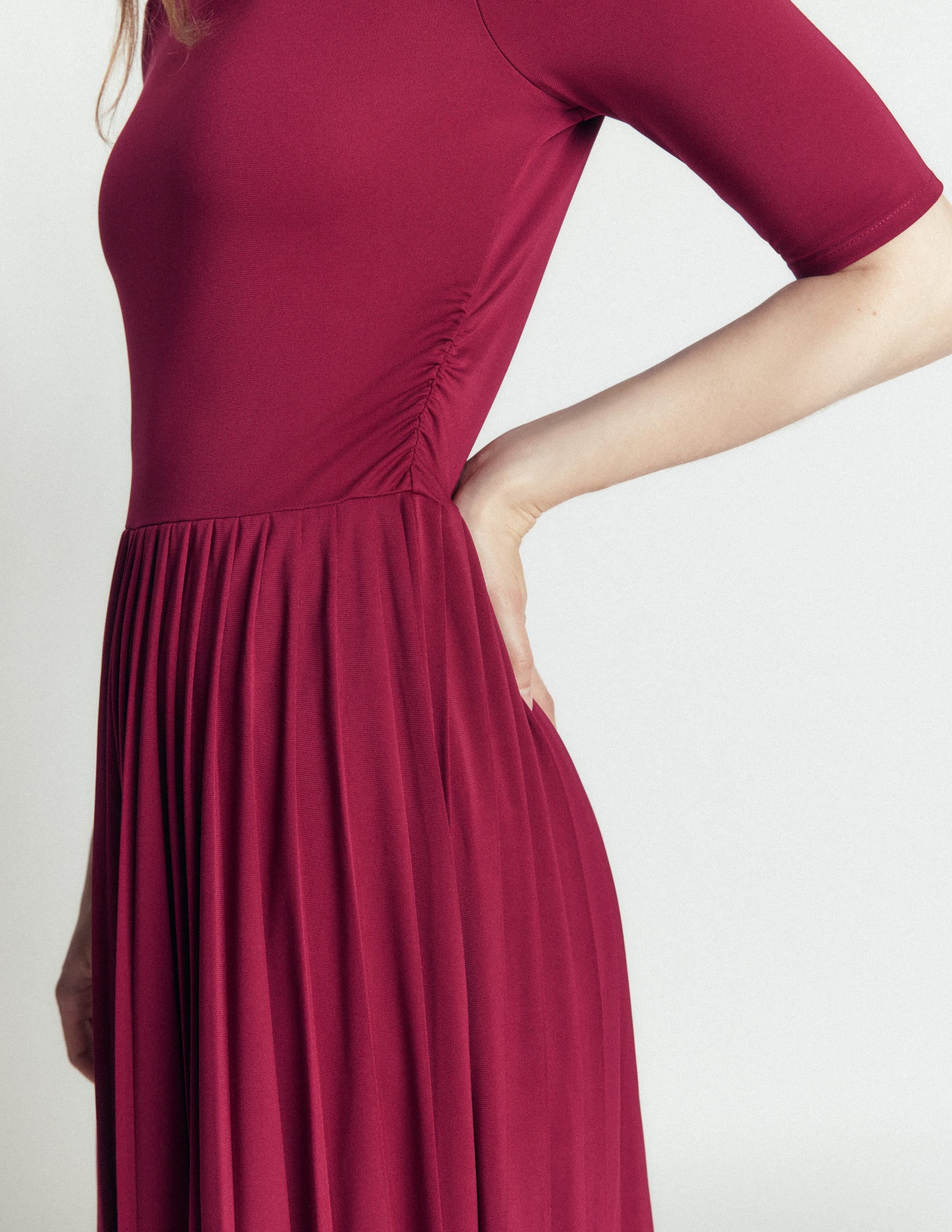 Pleated Jersey Midi Dress-Beetroot Red - Image 2