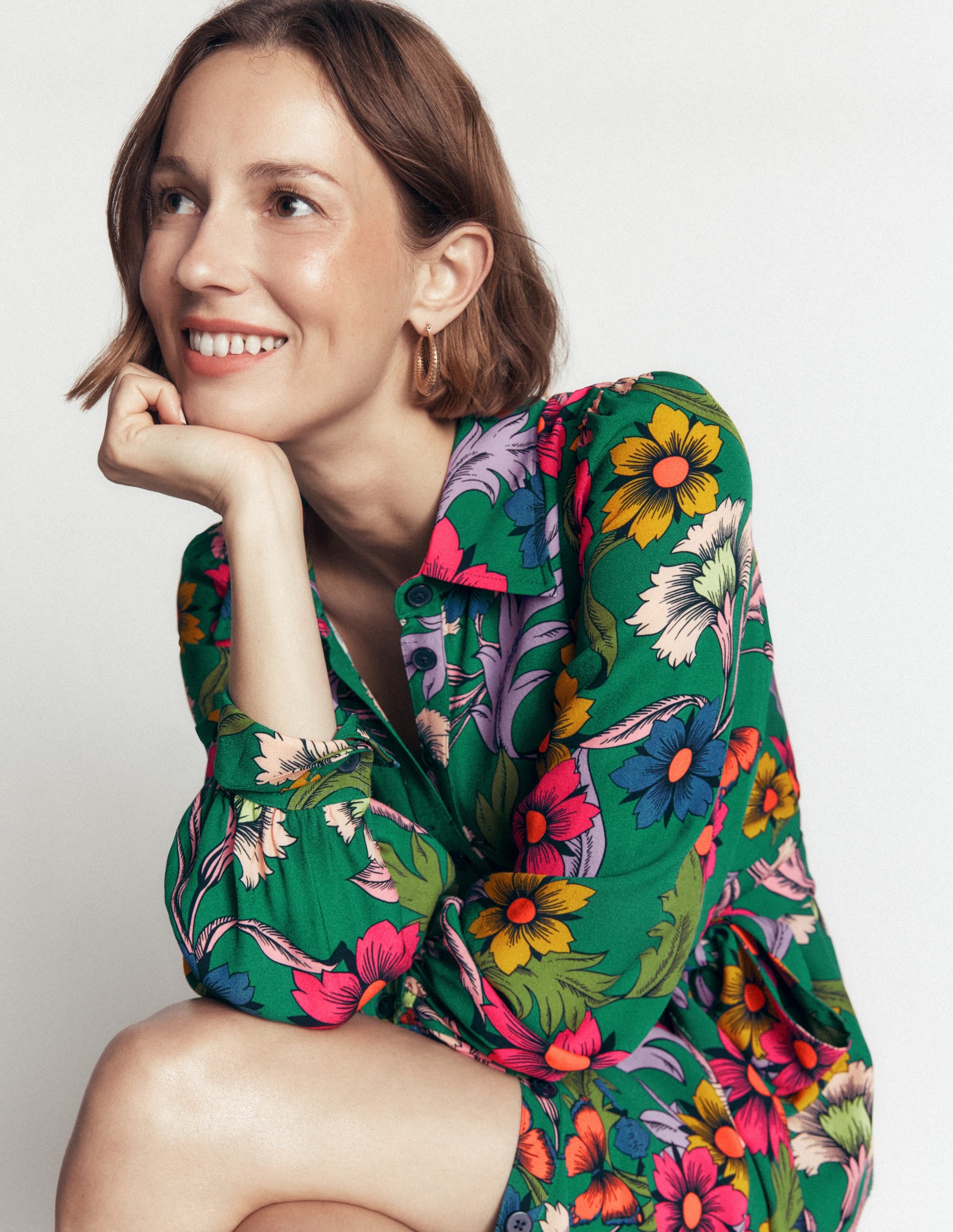 Maeve Occasion Shirt Dress-Jewel Green, Butterfly Bouquet - Image 3
