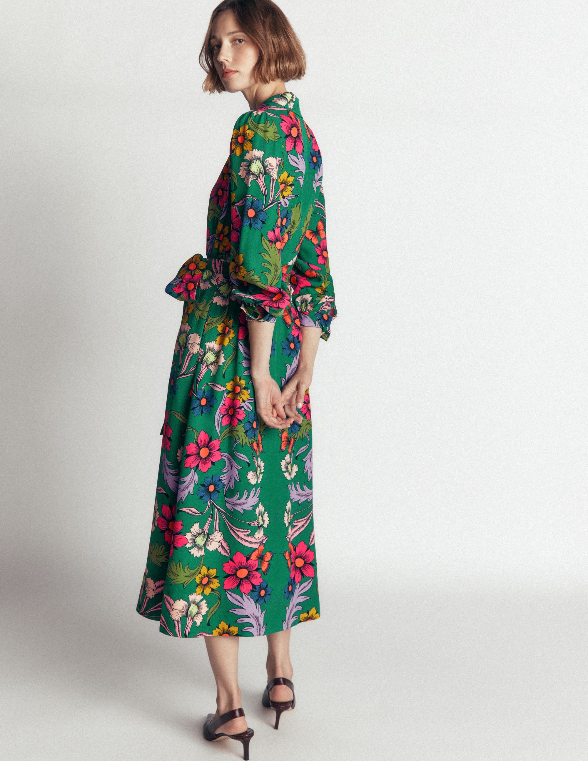 Maeve Occasion Shirt Dress-Jewel Green, Butterfly Bouquet - Image 4