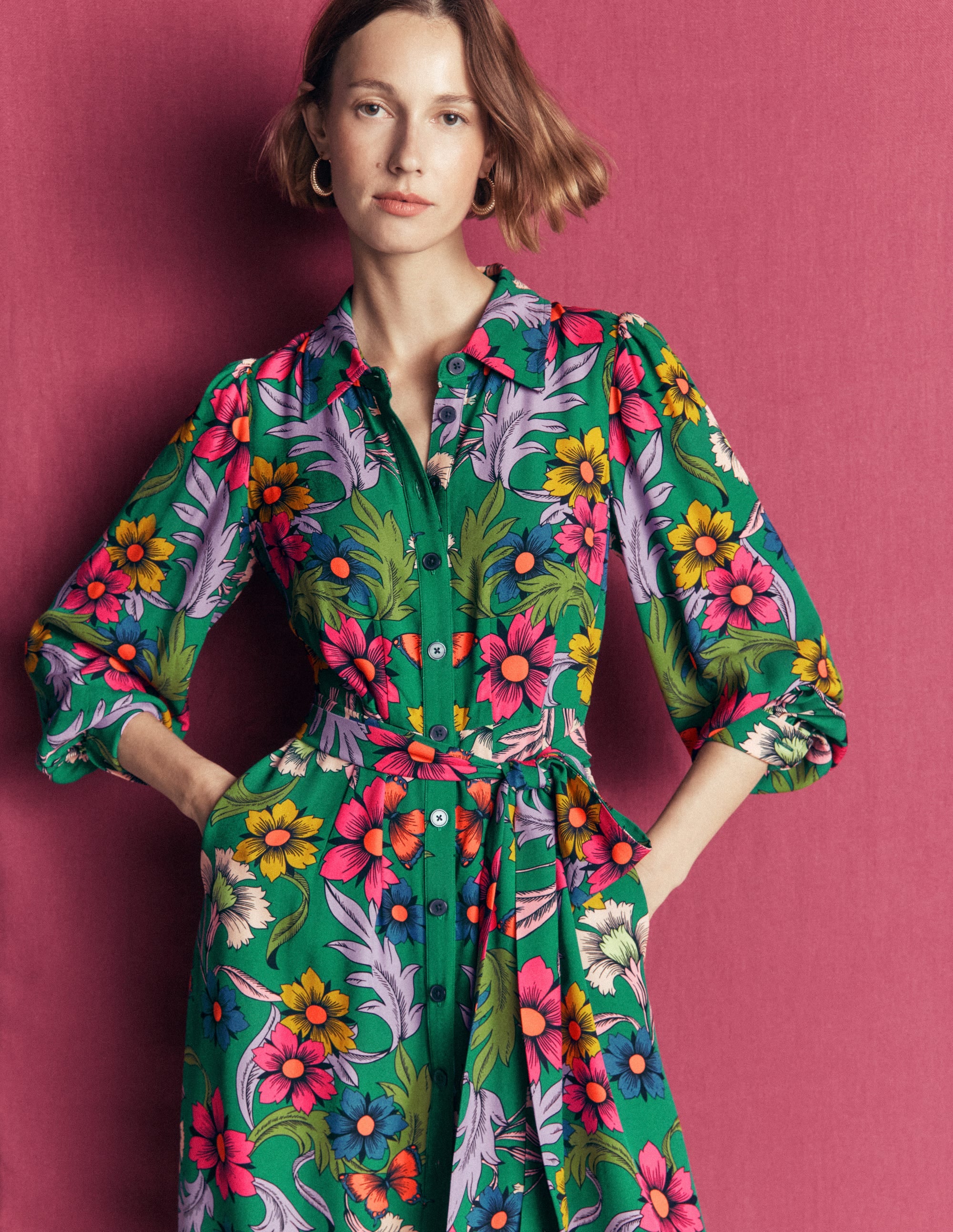 Maeve Occasion Shirt Dress-Jewel Green, Butterfly Bouquet - Image 5