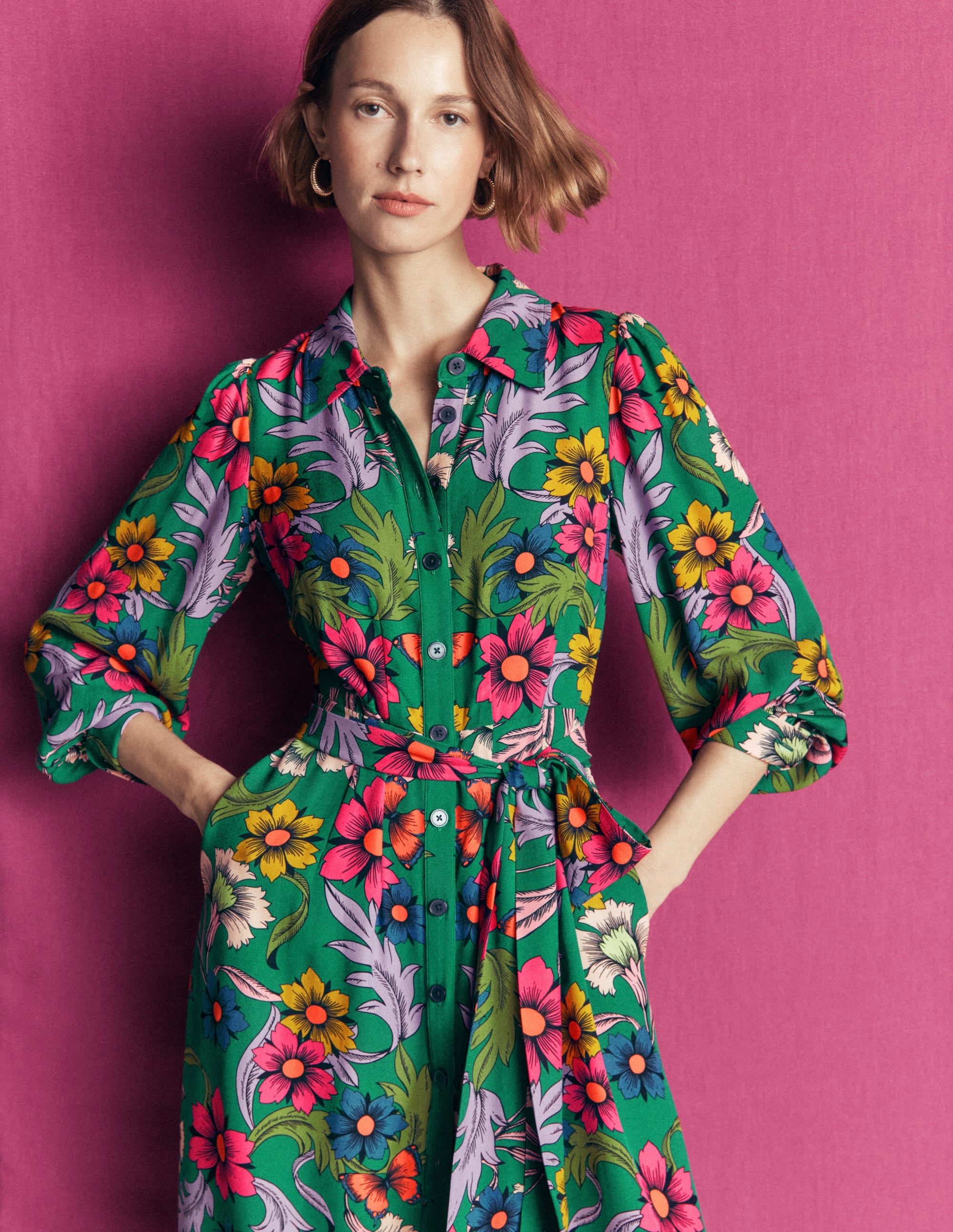 Maeve Occasion Shirt Dress-Jewel Green, Butterfly Bouquet - Image 4