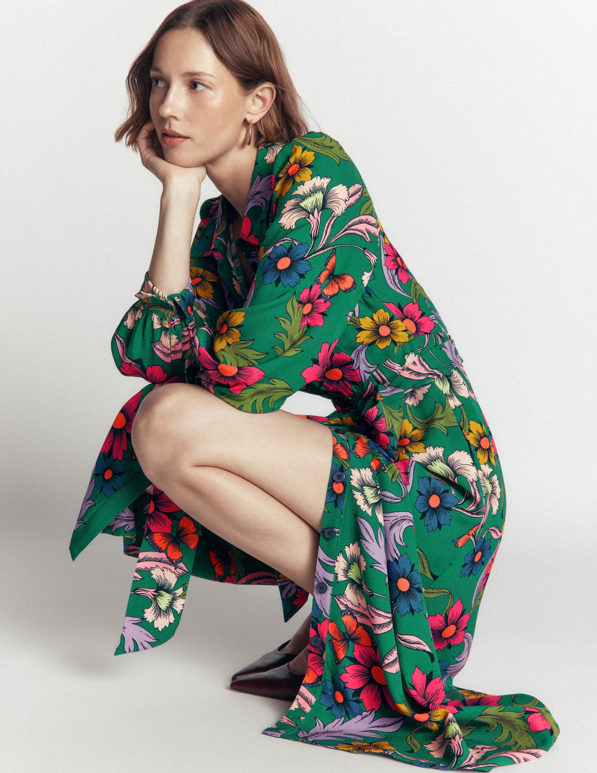 Maeve Occasion Shirt Dress-Jewel Green, Butterfly Bouquet - Image 6