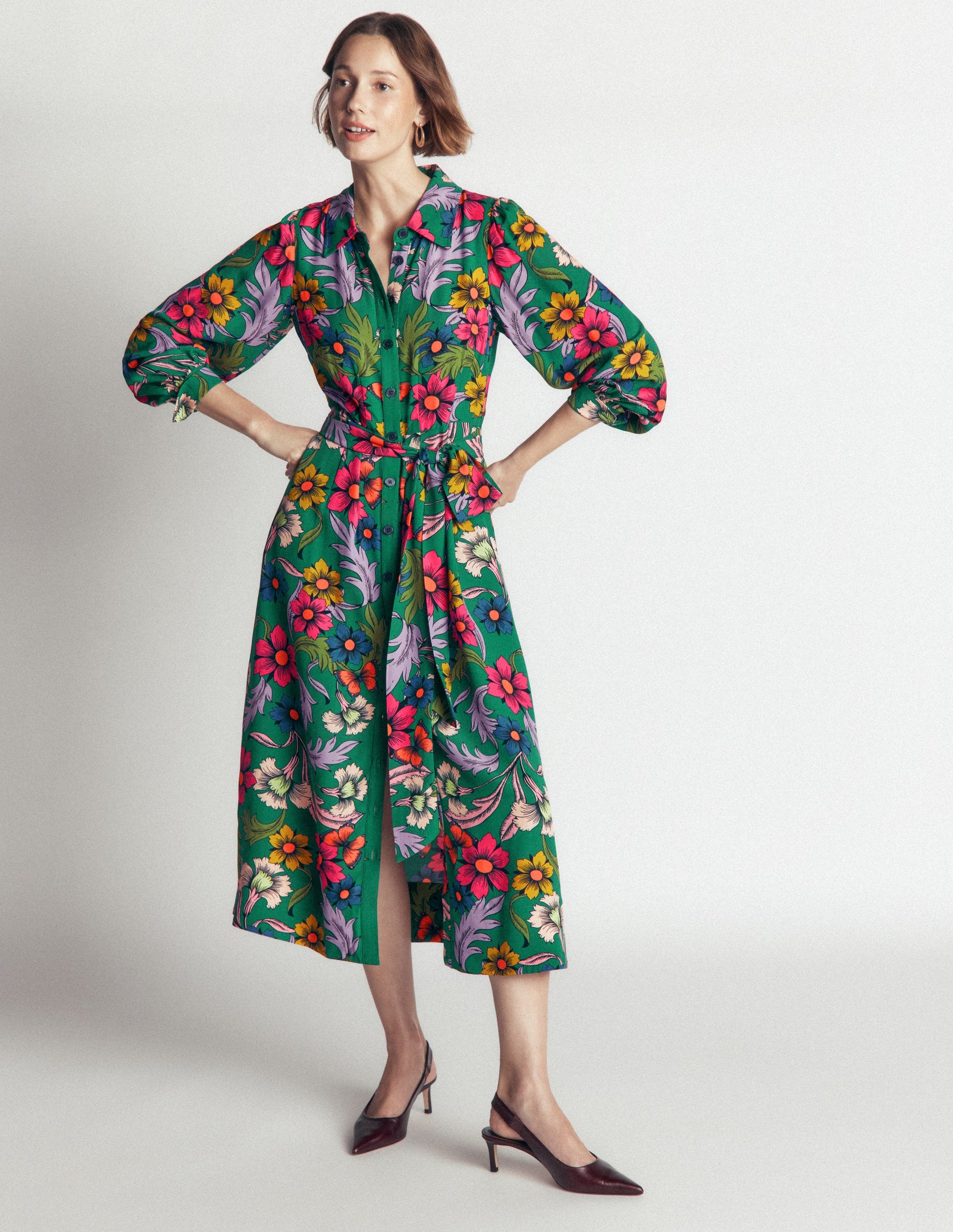 Maeve Occasion Shirt Dress-Jewel Green, Butterfly Bouquet-8