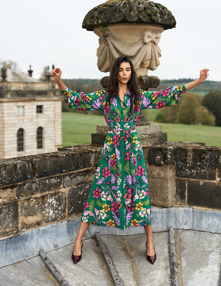 Maeve Occasion Shirt Dress-Jewel Green, Butterfly Bouquet