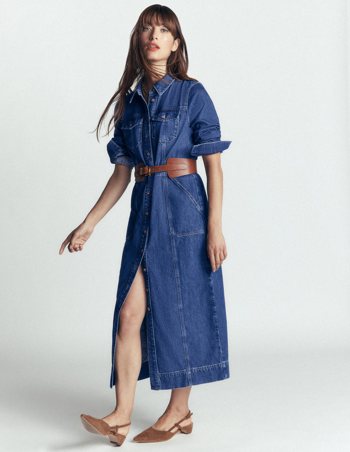 Fleur Denim Midi Dress-Mid Vintage Denim