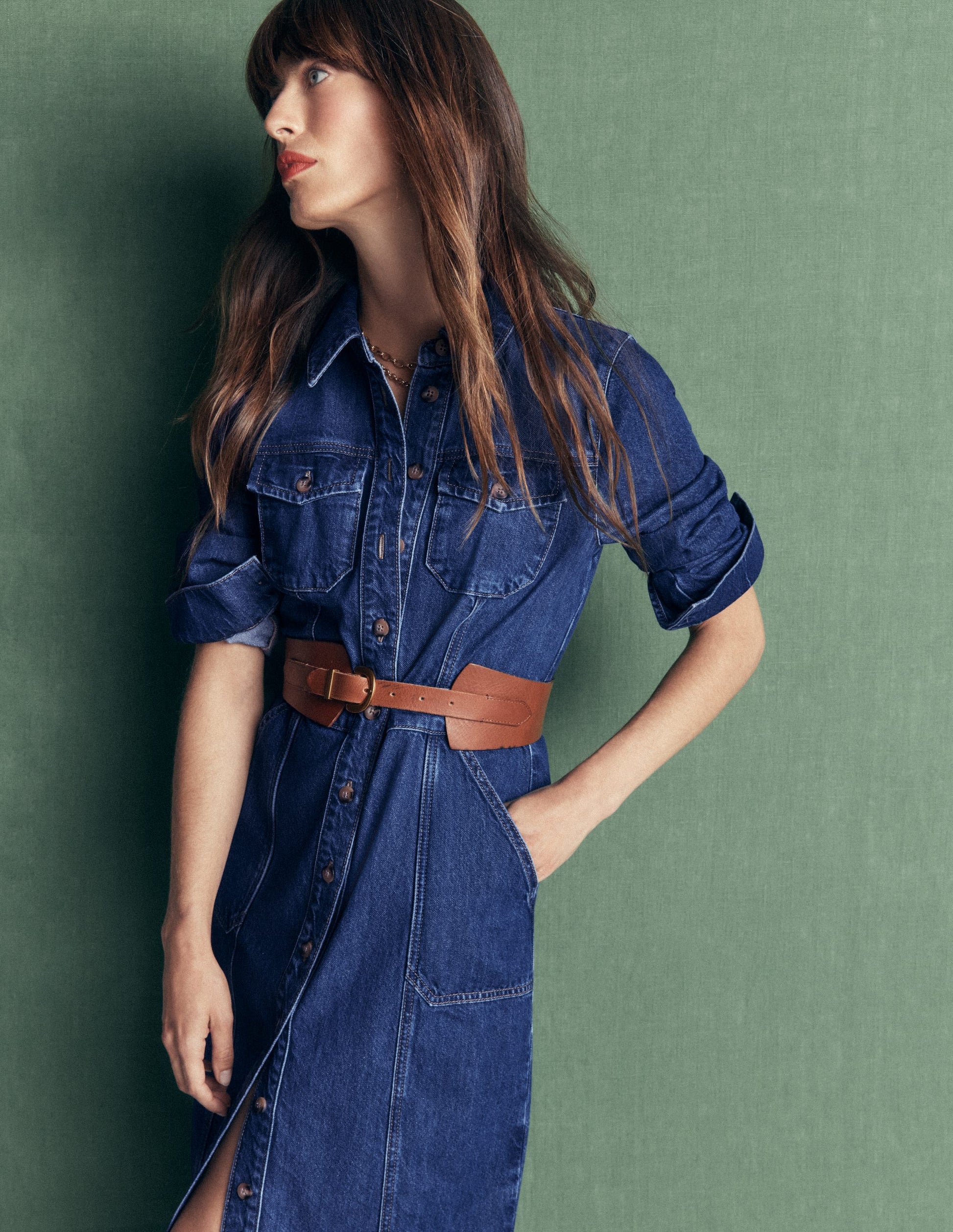 Fleur Denim Midi Dress-Mid Vintage Denim-6
