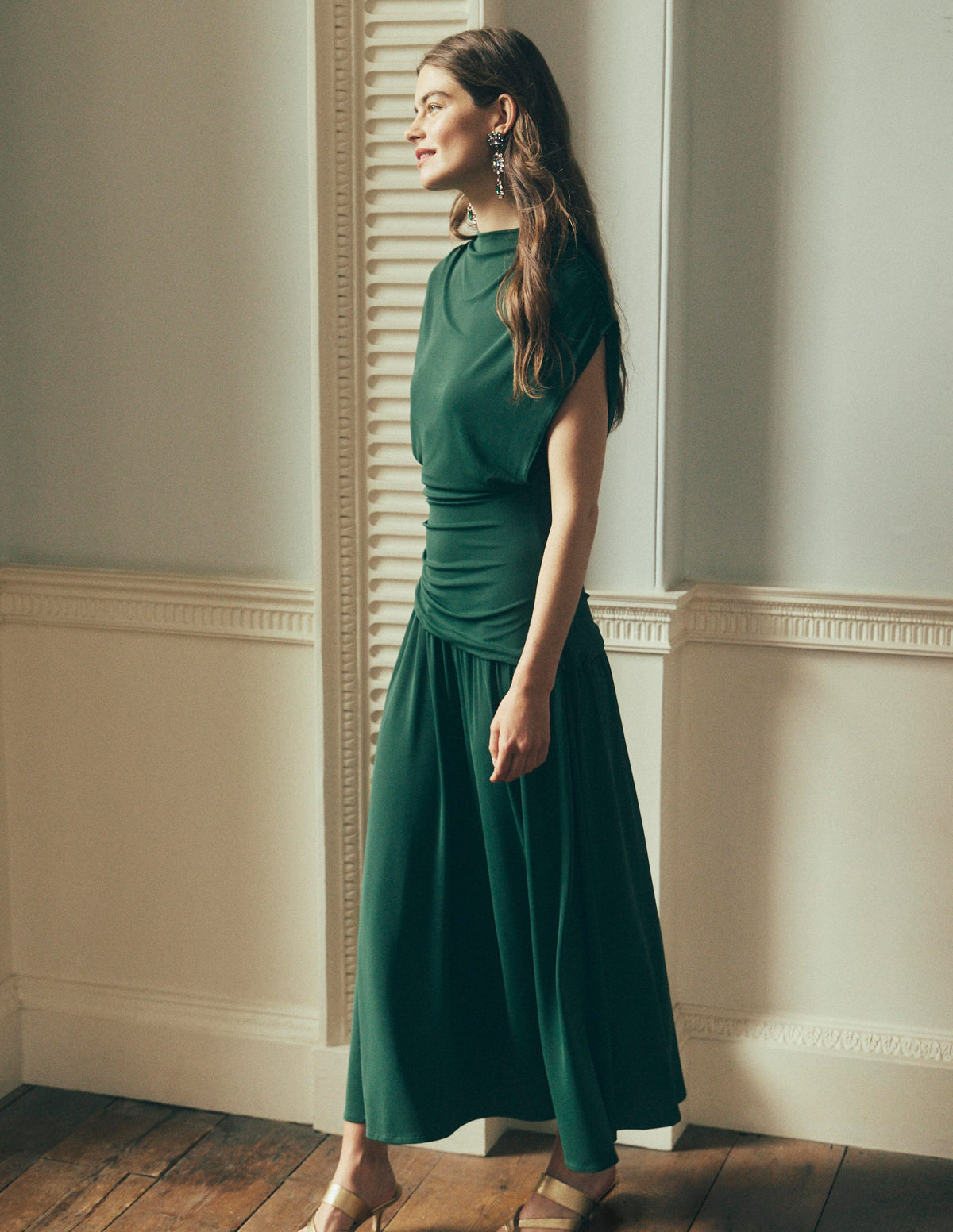 Drape Jersey Crepe Maxi Dress-Hunter Green-1
