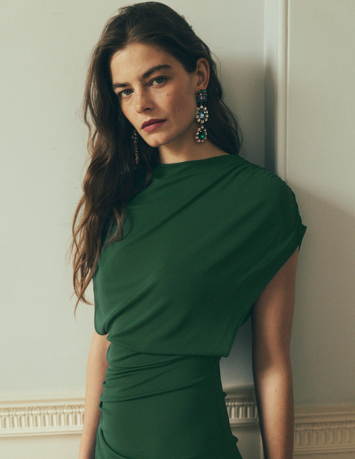 sugar free dress hunter green Drape Jersey Crepe Maxi - womens long tunic for leggings neckline and delicate ruffle Rose | just add US WOMEN SIZE:10