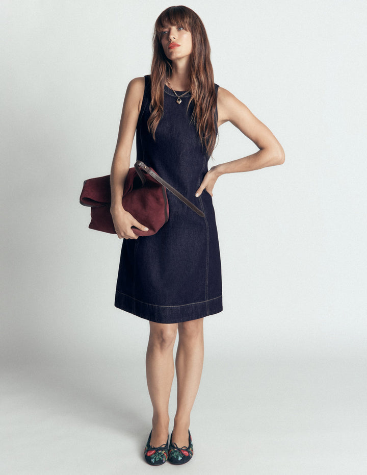Lou Denim Shift Dress-Indigo Denim