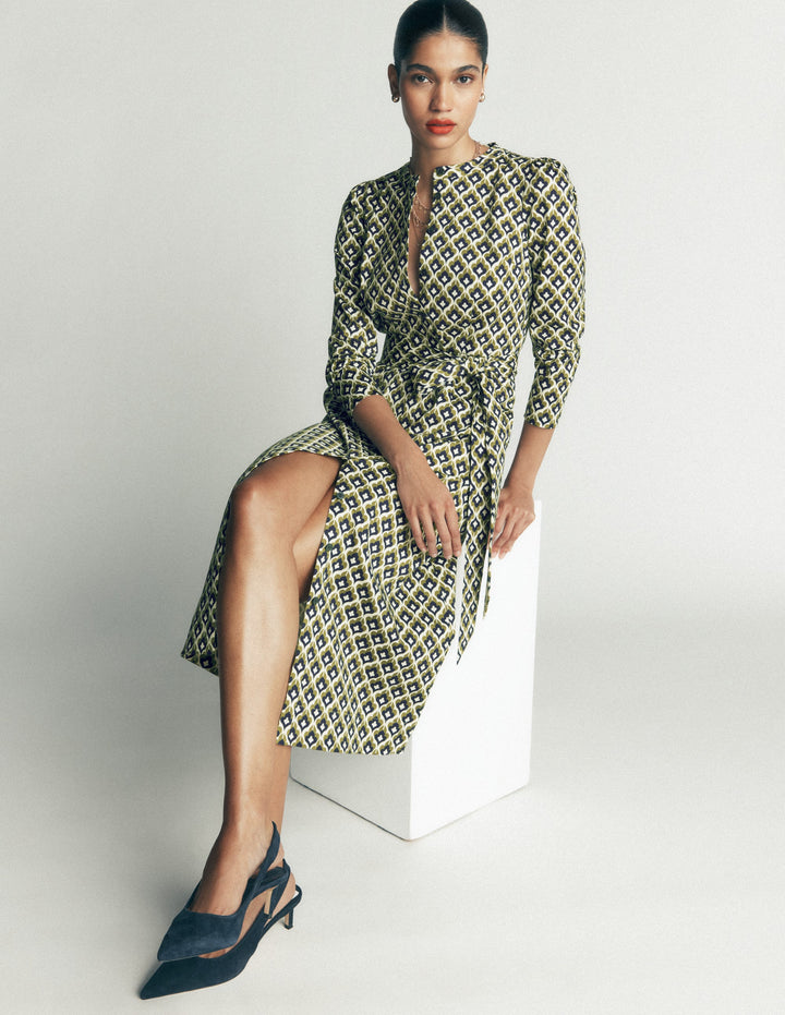Louise Midi Shirt Dress-French Navy, Geo Party