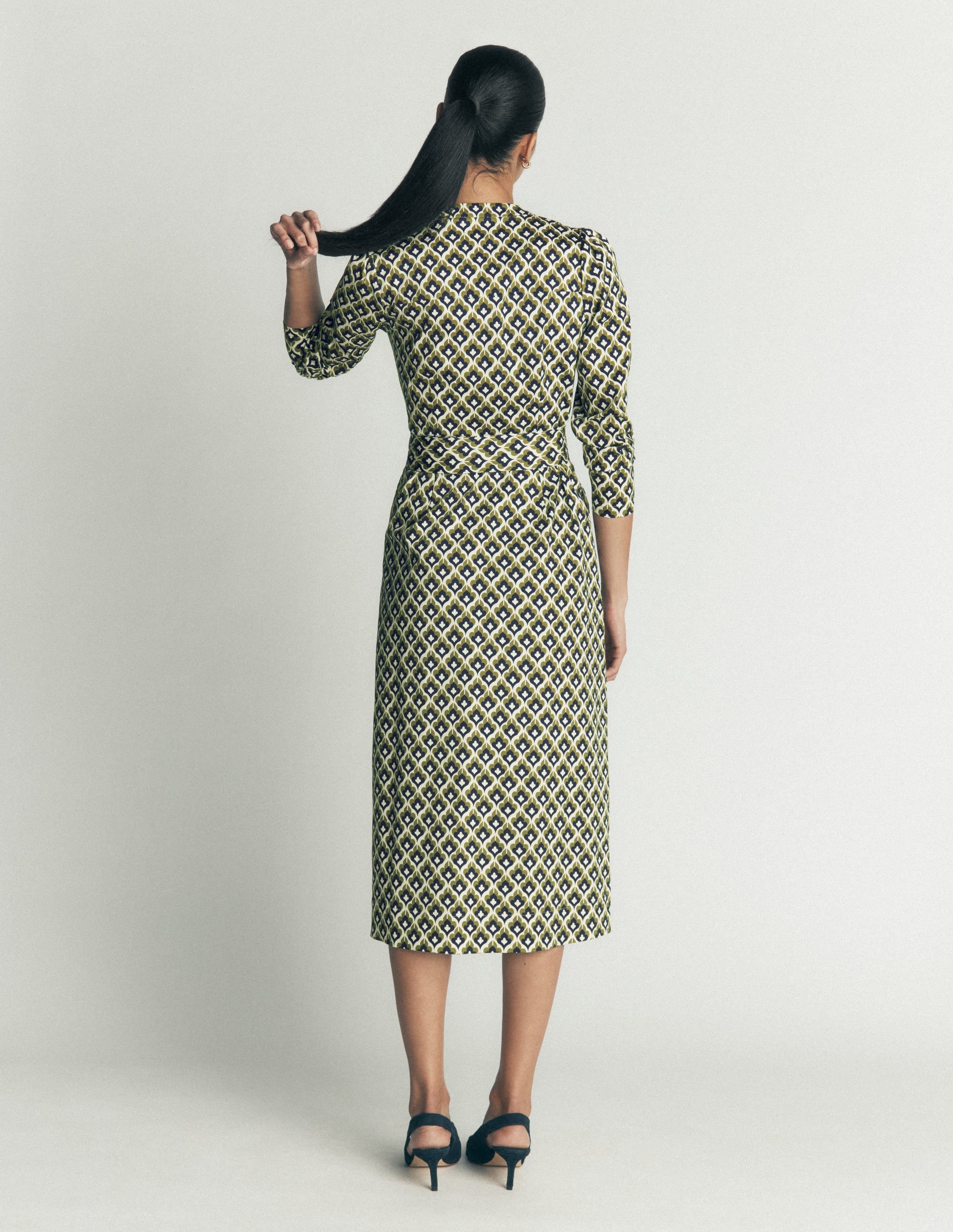 Louise Midi Shirt Dress-French Navy, Geo Party - Image 3