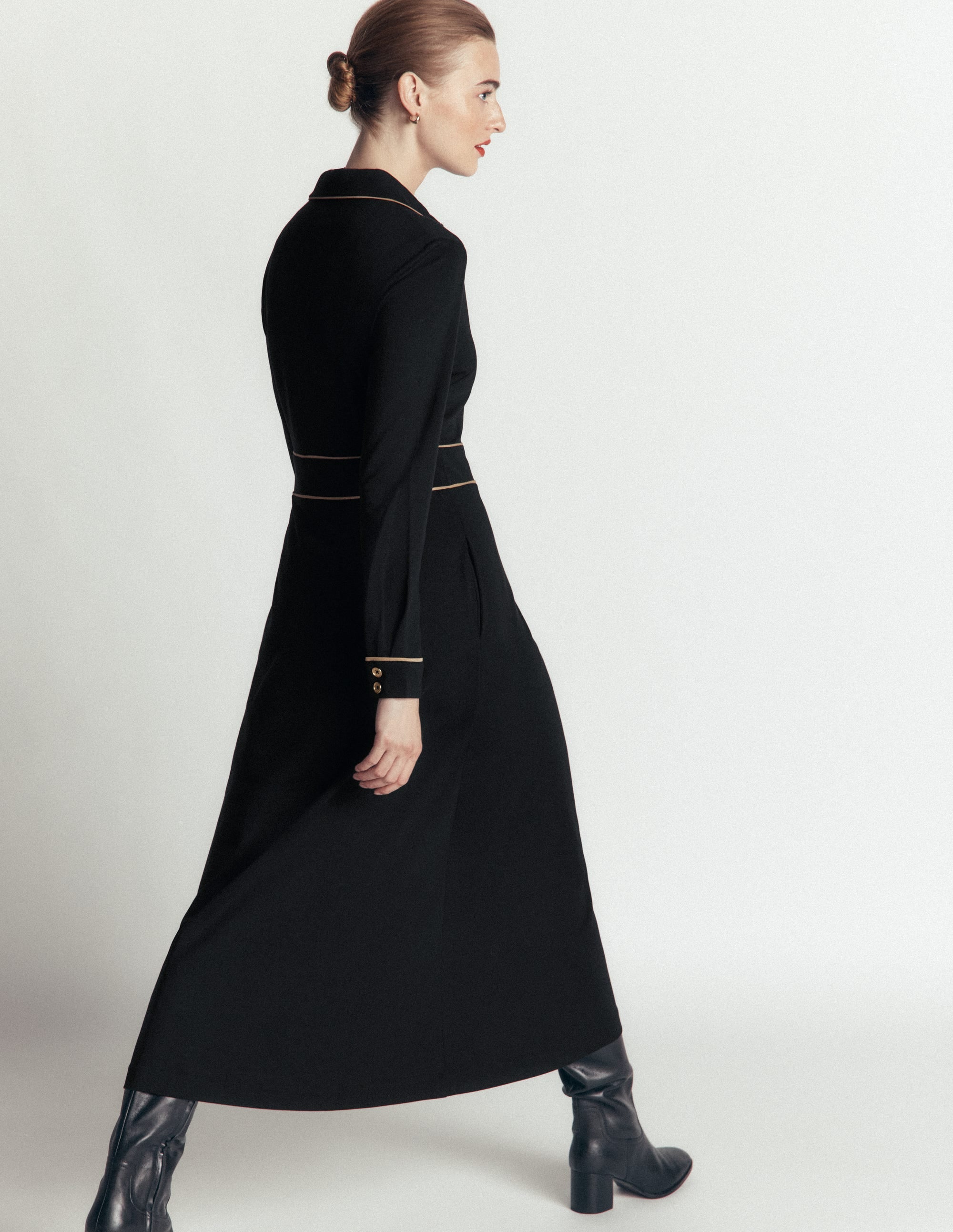Etta Piping Detail Ponte Dress-Black, Camel - Image 3