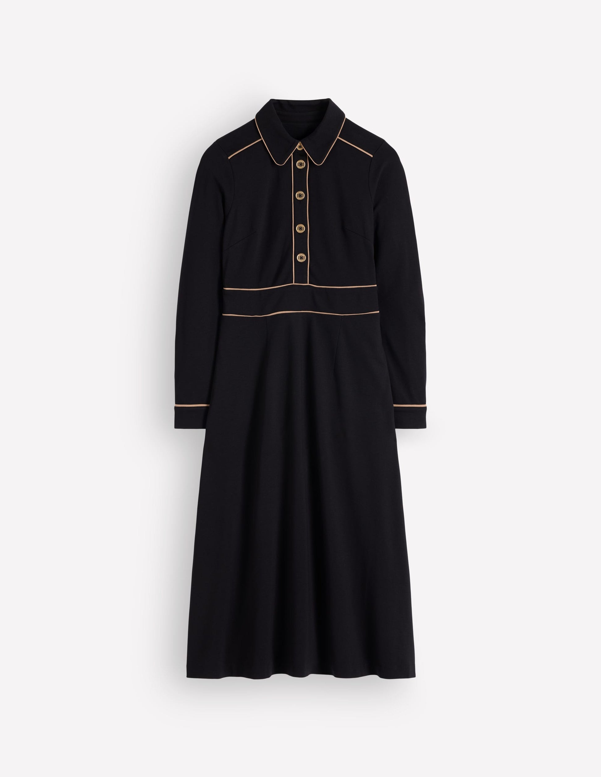 Etta Piping Detail Ponte Dress-Black, Camel-4