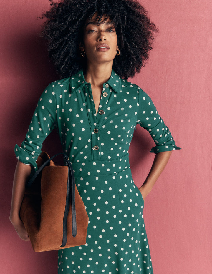 Etta Piping Detail Ponte Dress-Midnight Teal, Boden Spot