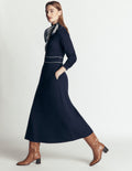 Etta Piping Detail Ponte Dress-Navy, Ivory