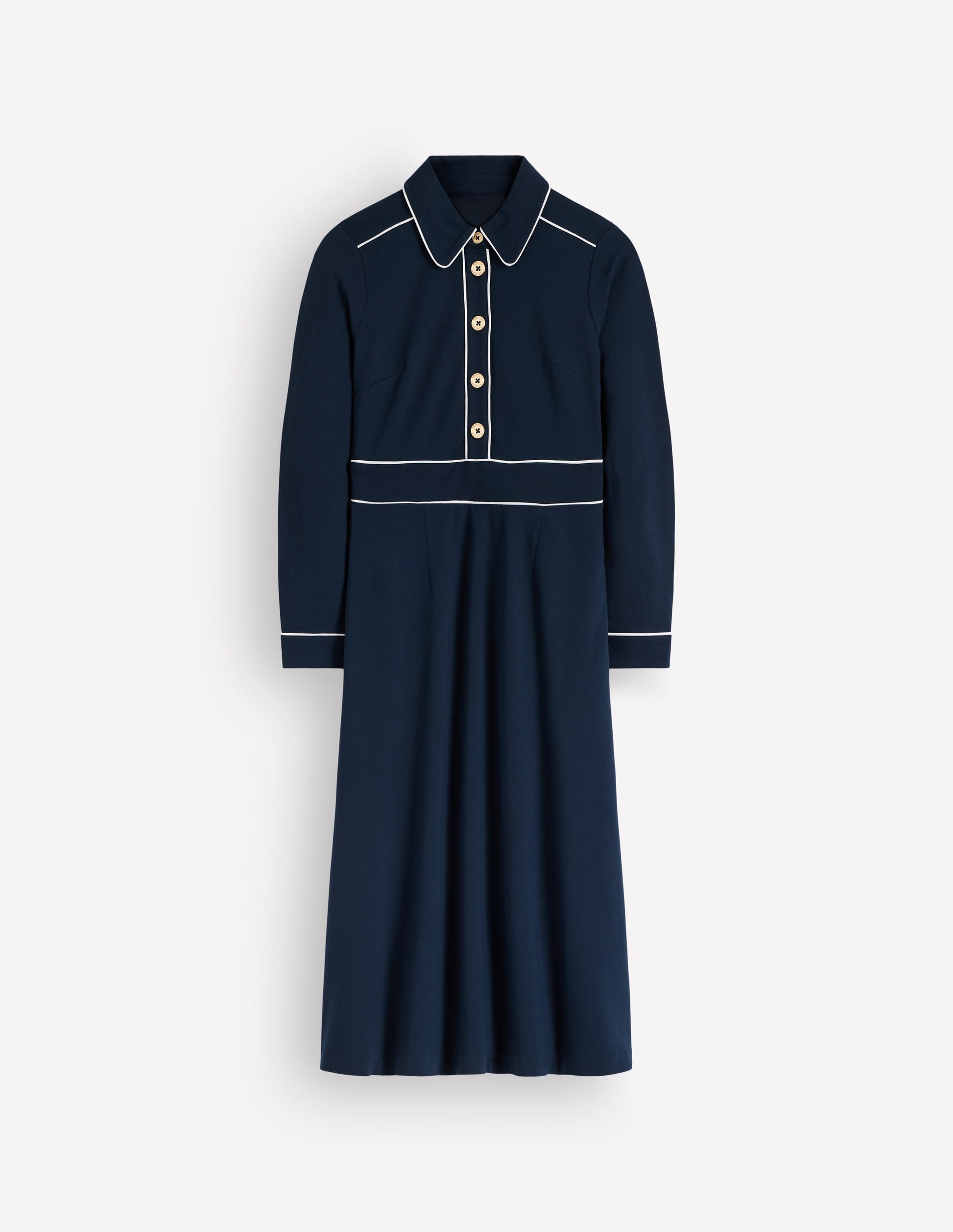 Etta Piping Detail Ponte Dress-Navy, Ivory-4
