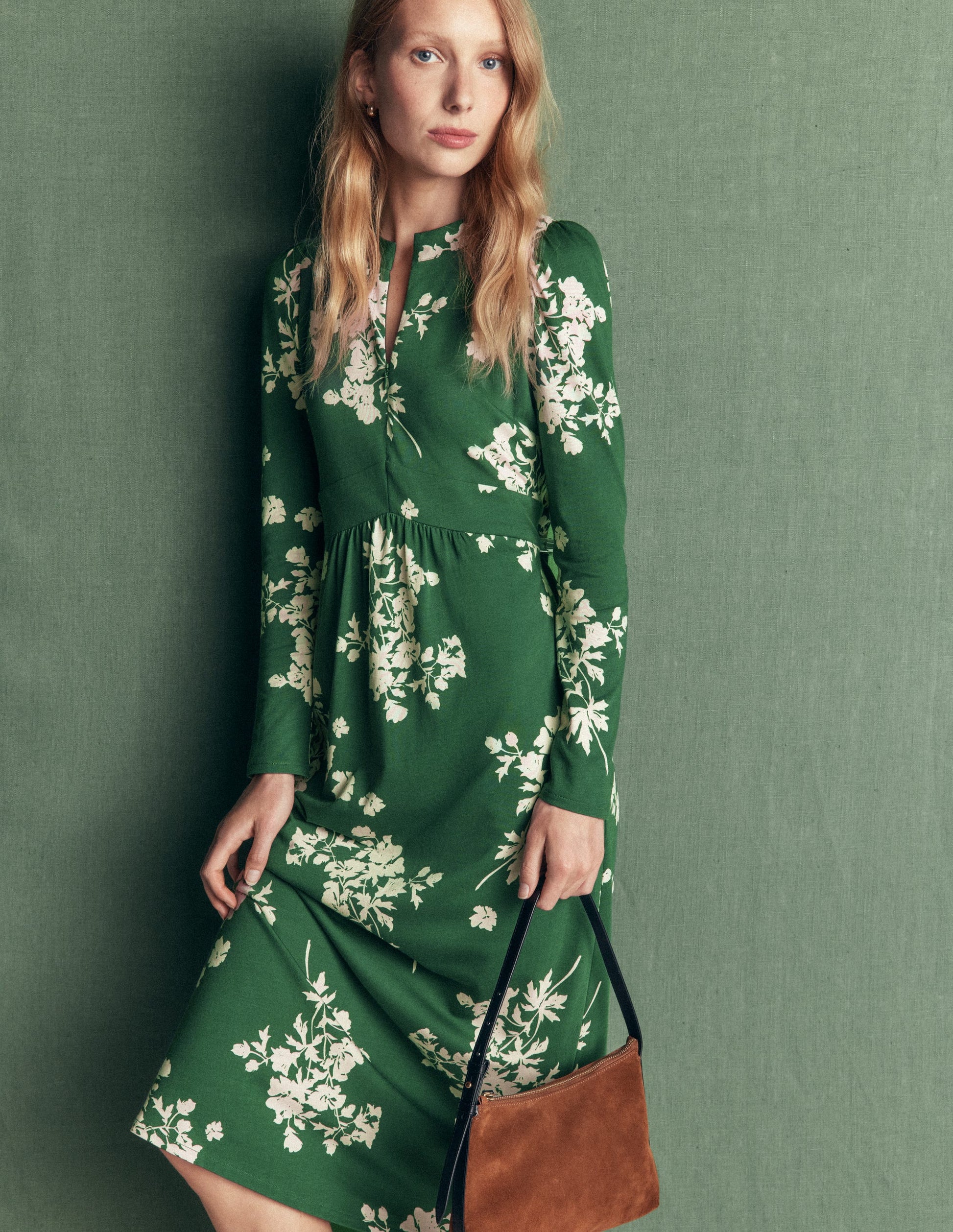 Hope Zip Detail Jersey Dress-Hunter Green, Flecked Bunch-1