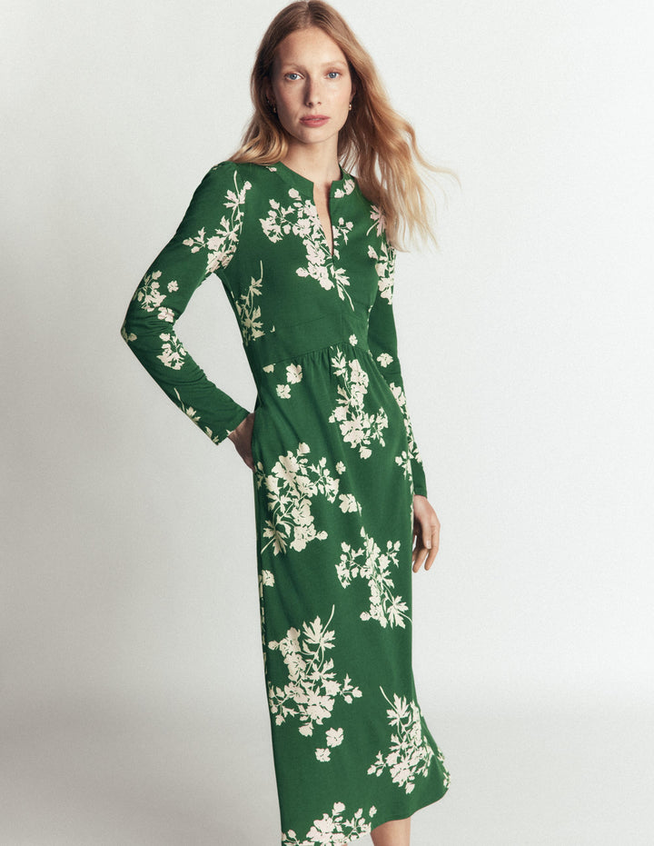 Hope Zip Detail Jersey Dress-Hunter Green, Flecked Bunch