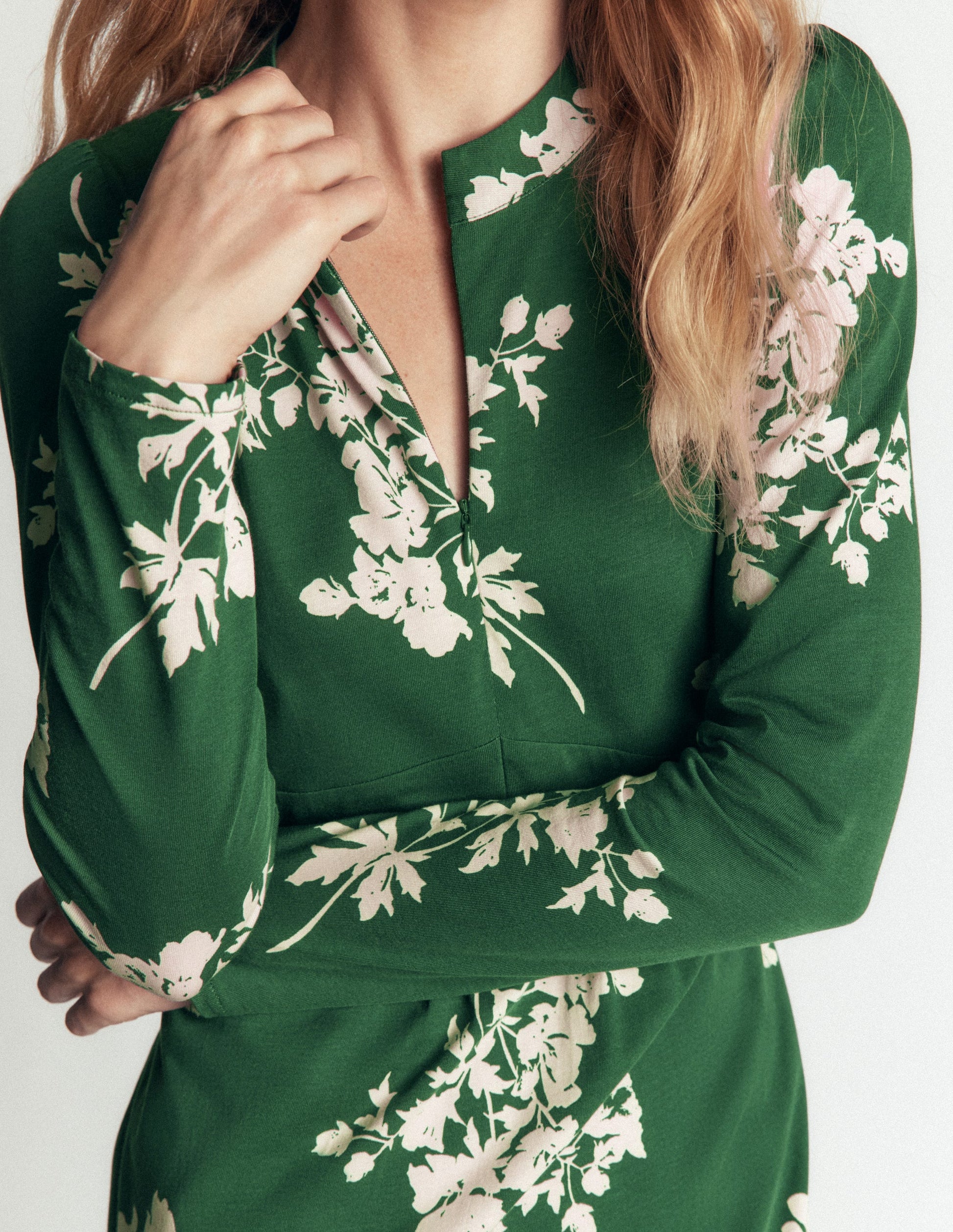 Hope Zip Detail Jersey Dress-Hunter Green, Flecked Bunch-2