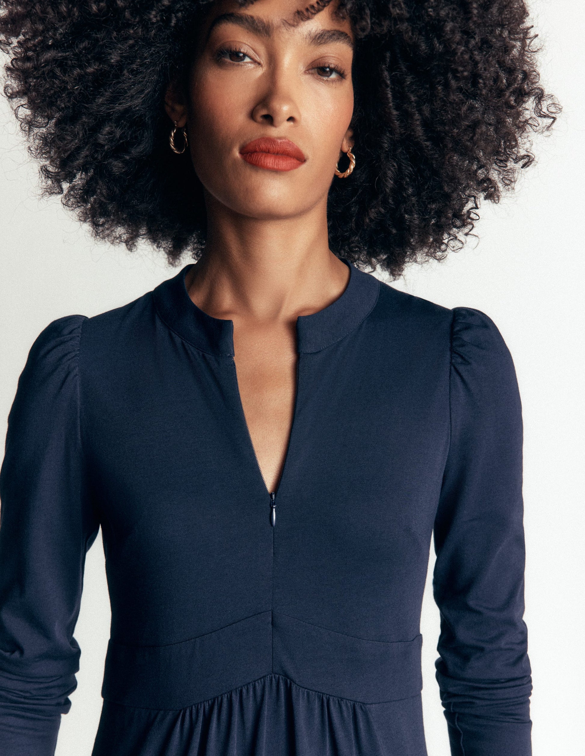 Hope Zip Detail Jersey Dress-Navy-2