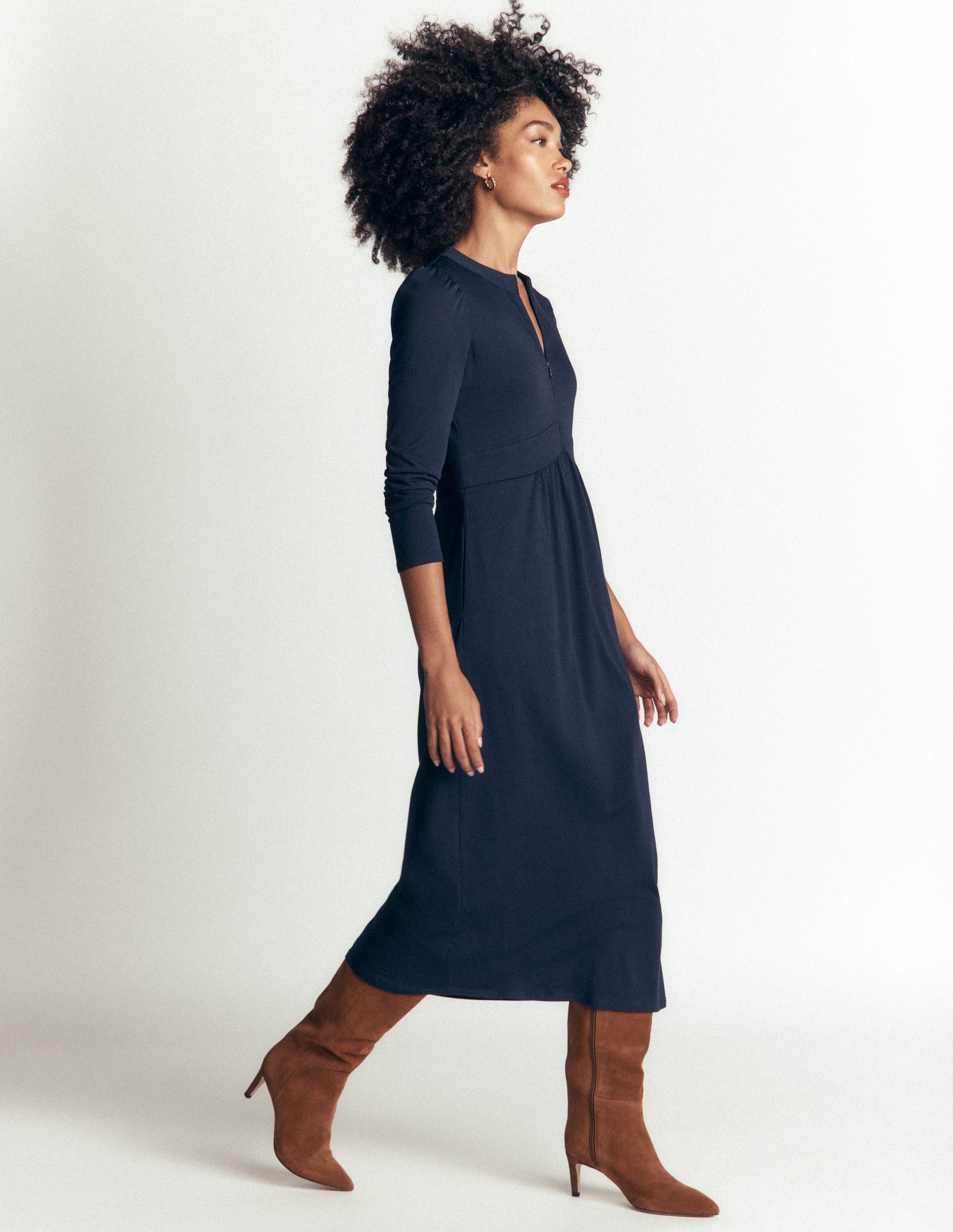 Hope Zip Detail Jersey Dress-Navy-4